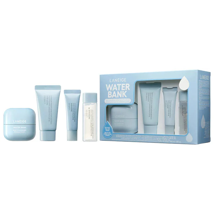 LANEIGE Water Bank Blue Hyaluronic Acid Skincare Set - Hydrating Cleanser & Moisturizer for Dry Skin | Daily Skincare Routine, Travel Essentials, Gift for Her