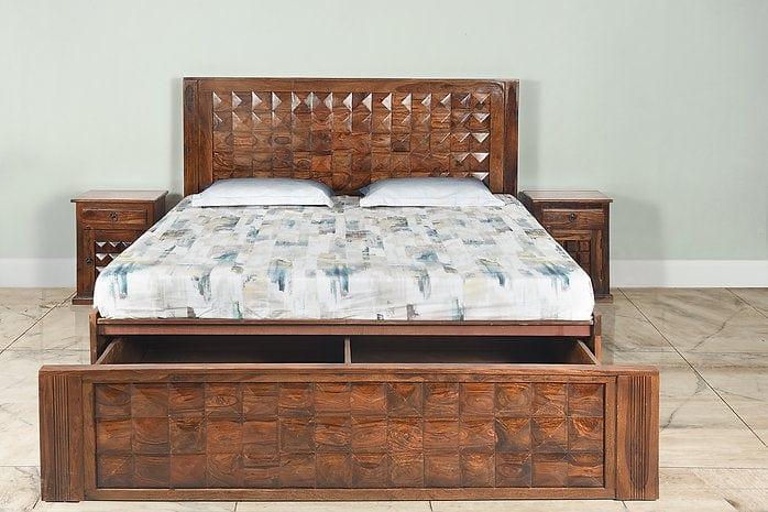 Premium Diamond Indian Sheesham Wood King Size Bed Frame - Rich Brown Finish (109
