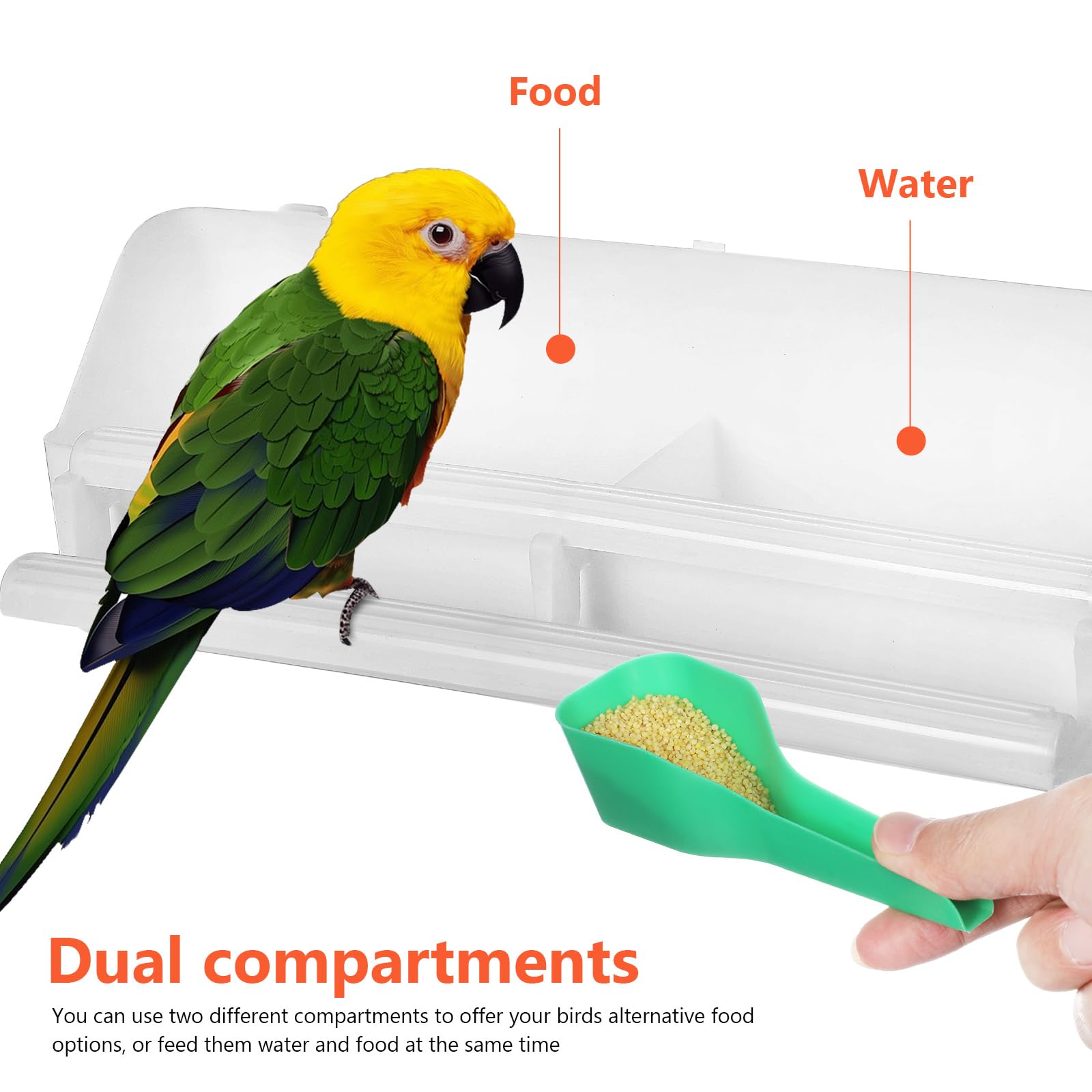 GANAZONO 2 Pack Hanging Bird Water Dispenser & Food Feeder for Cage - Durable Bird Food Bowl Cups with Spoon - Perfect for Parakeets, Canaries & Small Birds - Easy to Clean & Refill for Daily Bird Care