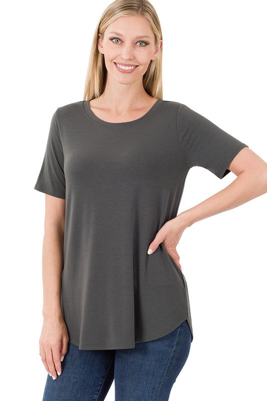 Stylish Women's Short Sleeve Scoop Neck T-Shirt - Front & Back Design for Casual Wear, Summer Outfits & Everyday Comfort