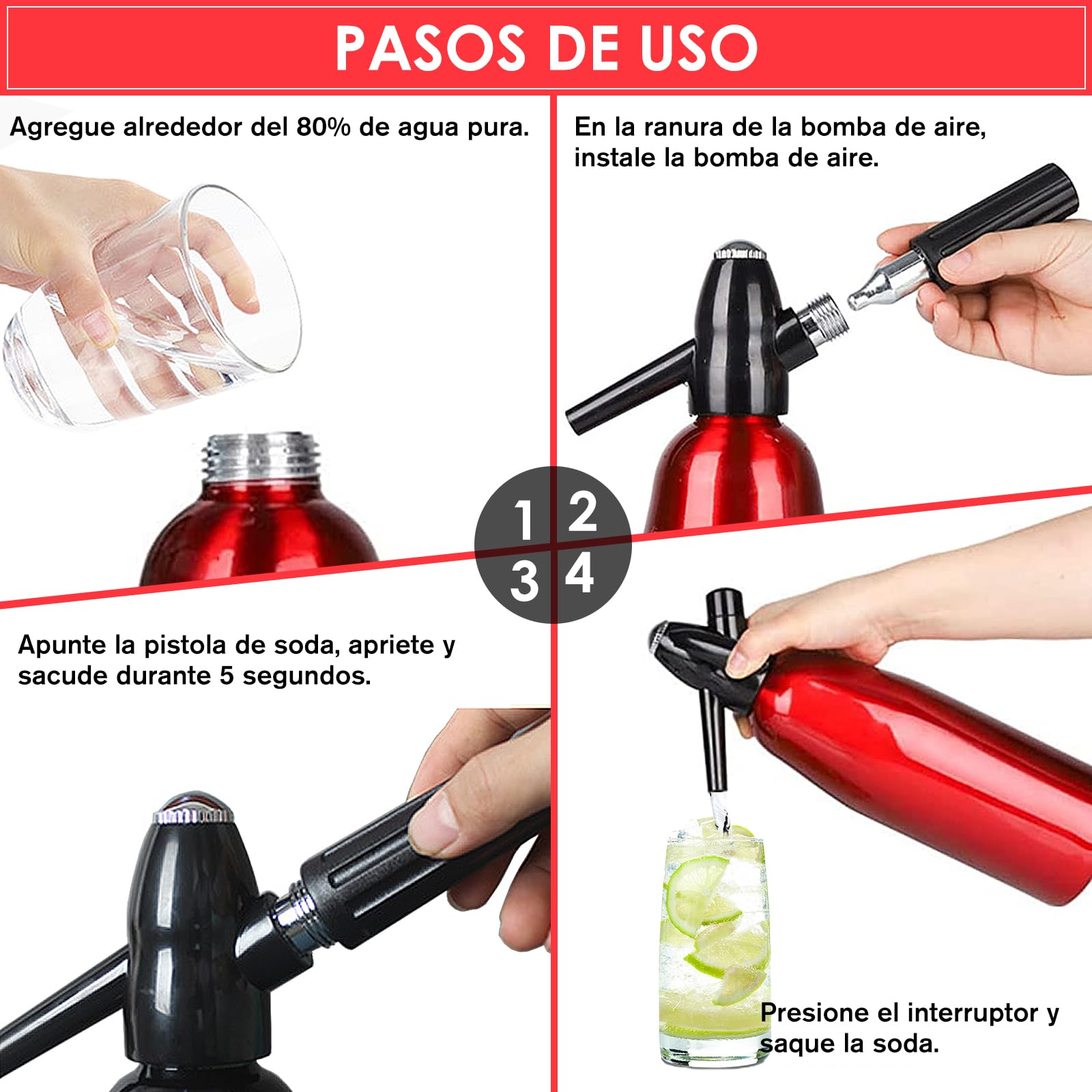 Portable 1L Soda Maker Machine - Aluminum Sparkling Water Maker for Home, Mini Carbonated Drink Maker with Seltzer Water Function | Perfect for Kitchen, Office & Outdoor Use