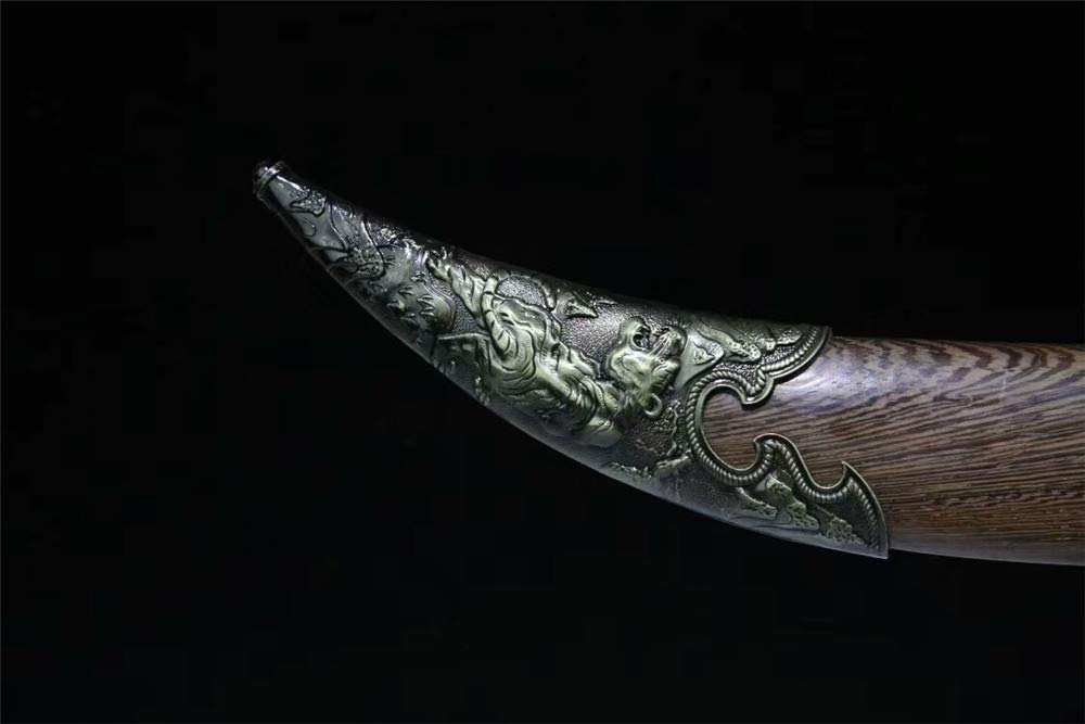 Hand-Forged Damascus Steel Full Tang Chinese Dao Sword with Tiger Handle - Perfect for Martial Arts Training, Collecting & Home Decor