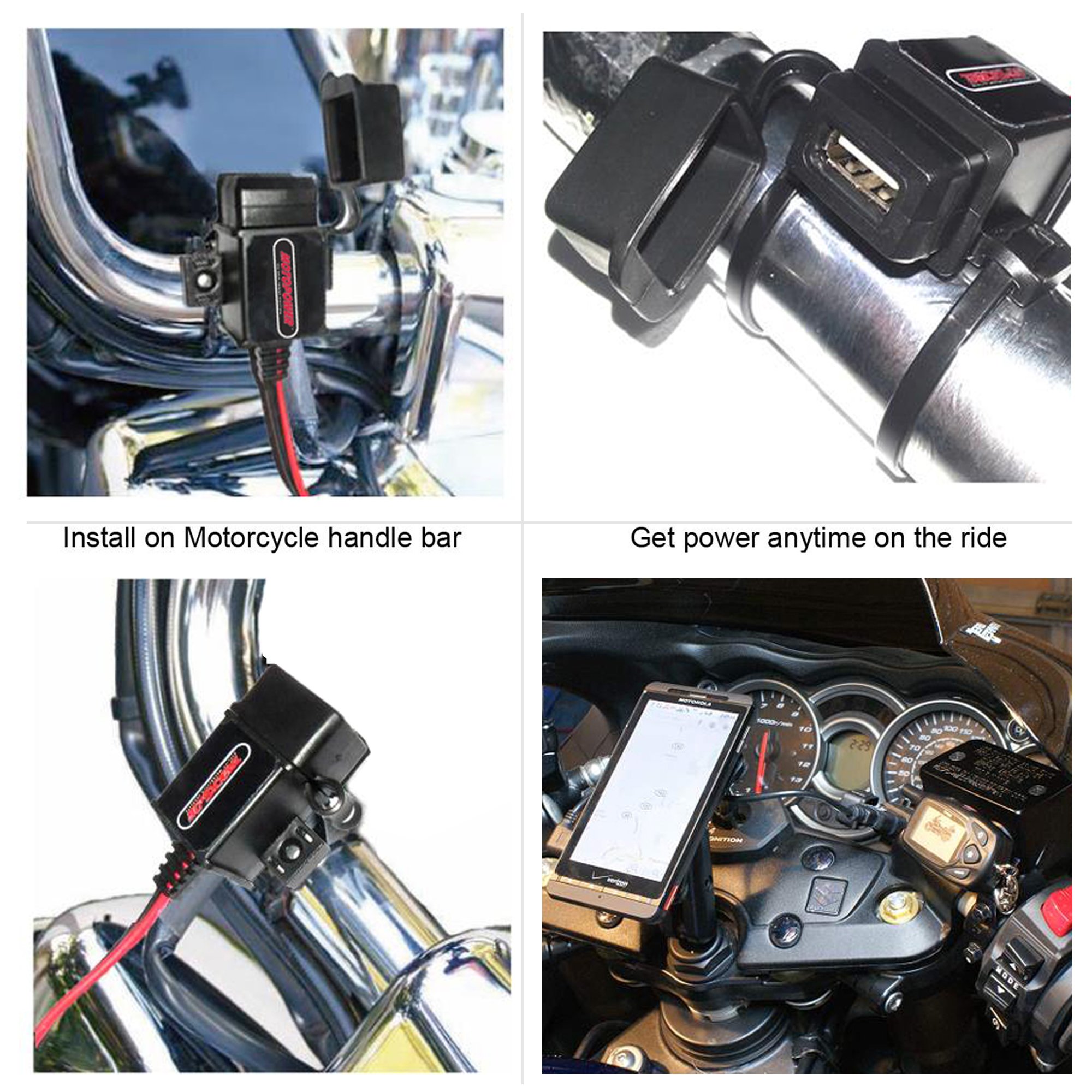 MOTOPOWER MP0609A 3.1A USB Motorcycle Charger - SAE to USB Adapter for Riding