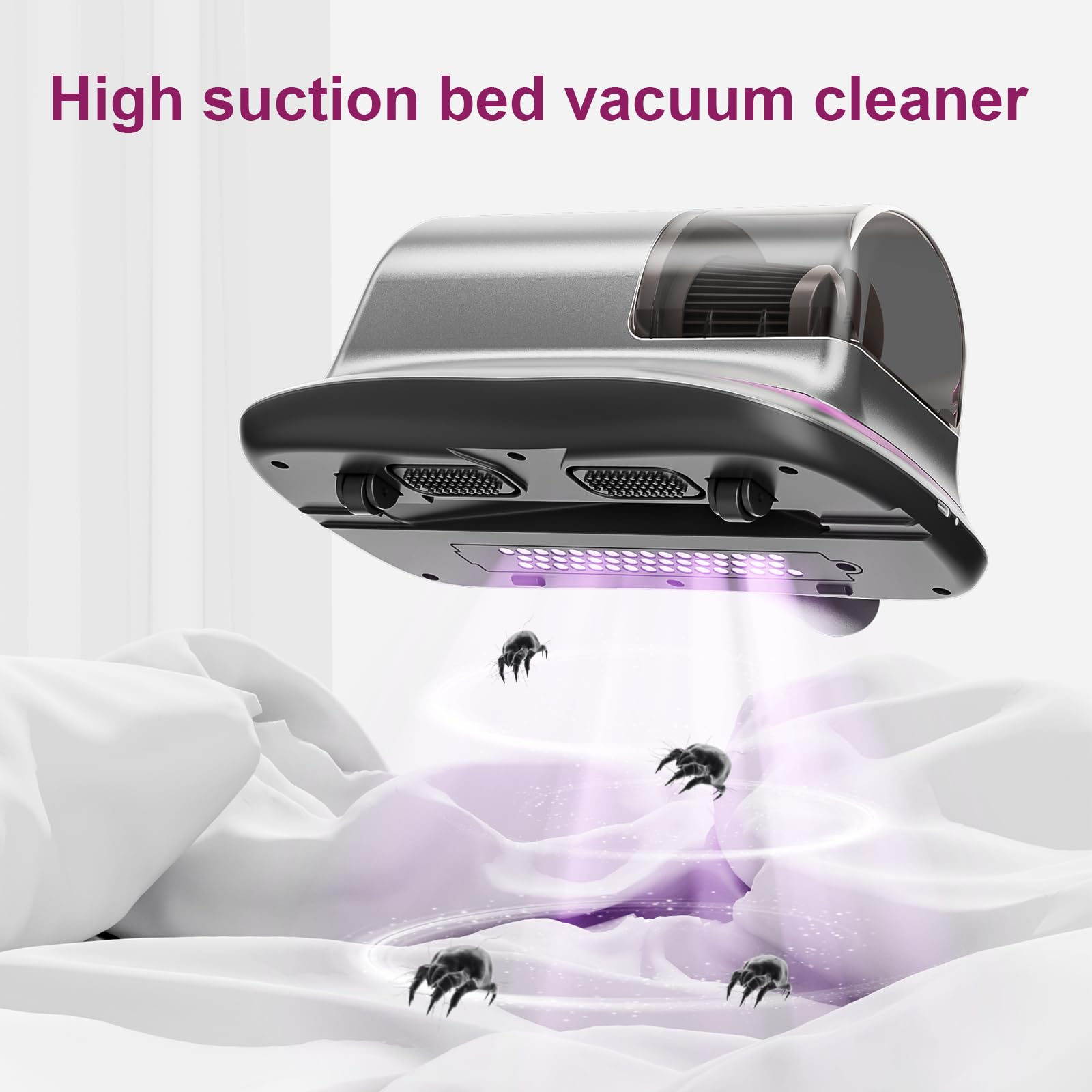 6600mAh Cordless Handheld UV Mattress Vacuum Cleaner - Wireless Bed Vacuum for Dust Mites, Lightweight 2-Speed Cleaning Machine for Bed, Sofa, Pillow, Carpet | Perfect for Allergy Relief & Home Deep Cleaning