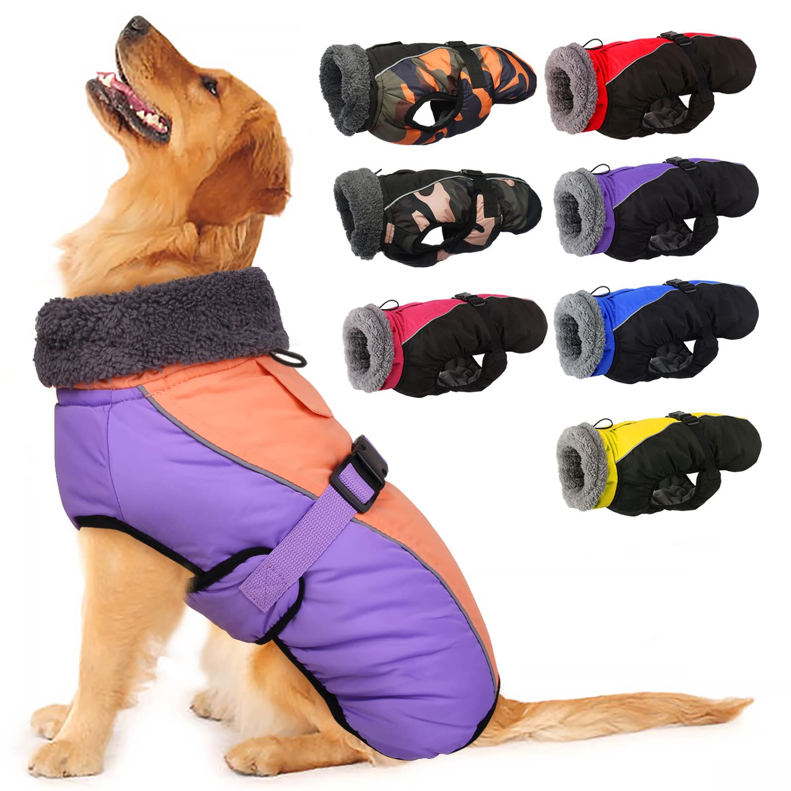 IECOii Reflective Fleece Dog Jacket - Adjustable Winter Coat with Buckle & Turtleneck for Small, Medium, Large Dogs - Extra Warm Soft Dog Coat for Cold Weather - Perfect for Outdoor Walks, Winter Adventures and Daily Pet Protection