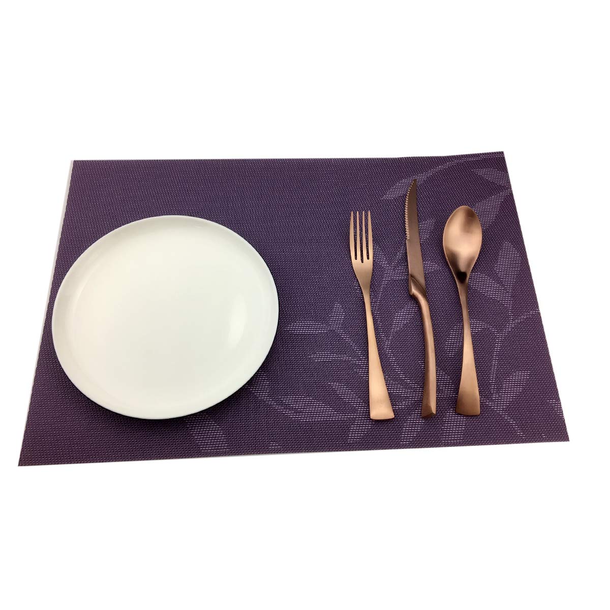 Gugrida 6-Piece PVC Woven Vinyl Placemats Set - Natural Color with Purple Leaves Design | Waterproof & Heat-Resistant Table Mats for Dining Room, Kitchen, and Outdoor Picnics