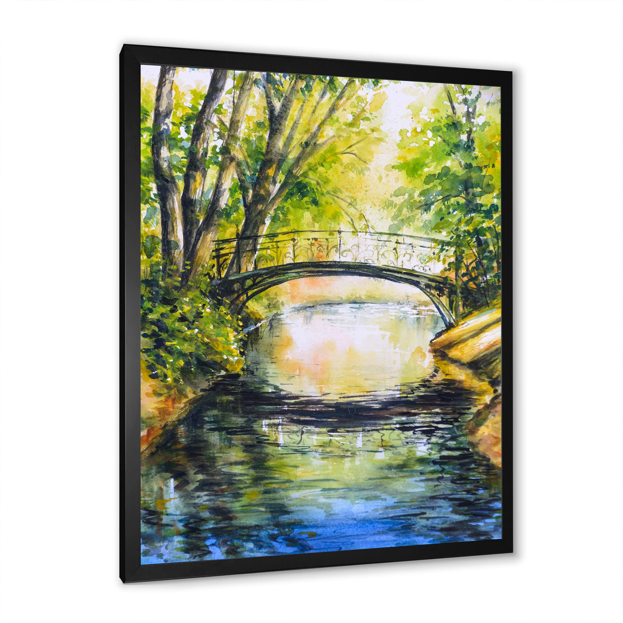 DesignQ Bridge Over Troubled Water Forest Park Lake House Framed Wall Art - Nature Inspired Home Decor for Living Room, Bedroom & Office