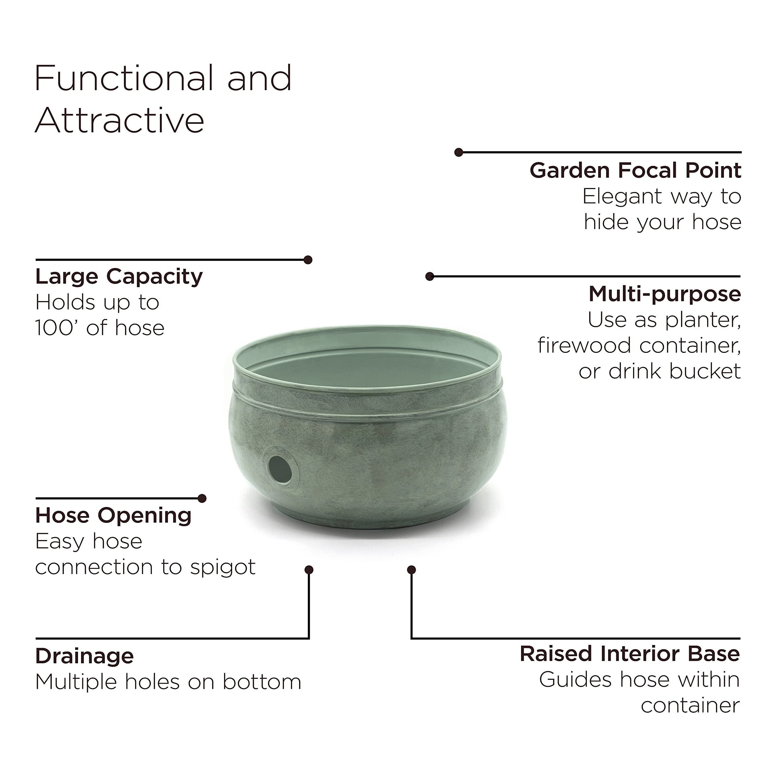 Good Directions Sonoma Hose Pot - Blue Verde Brass Outdoor Garden Decor for Watering Hoses & Yard Organization
