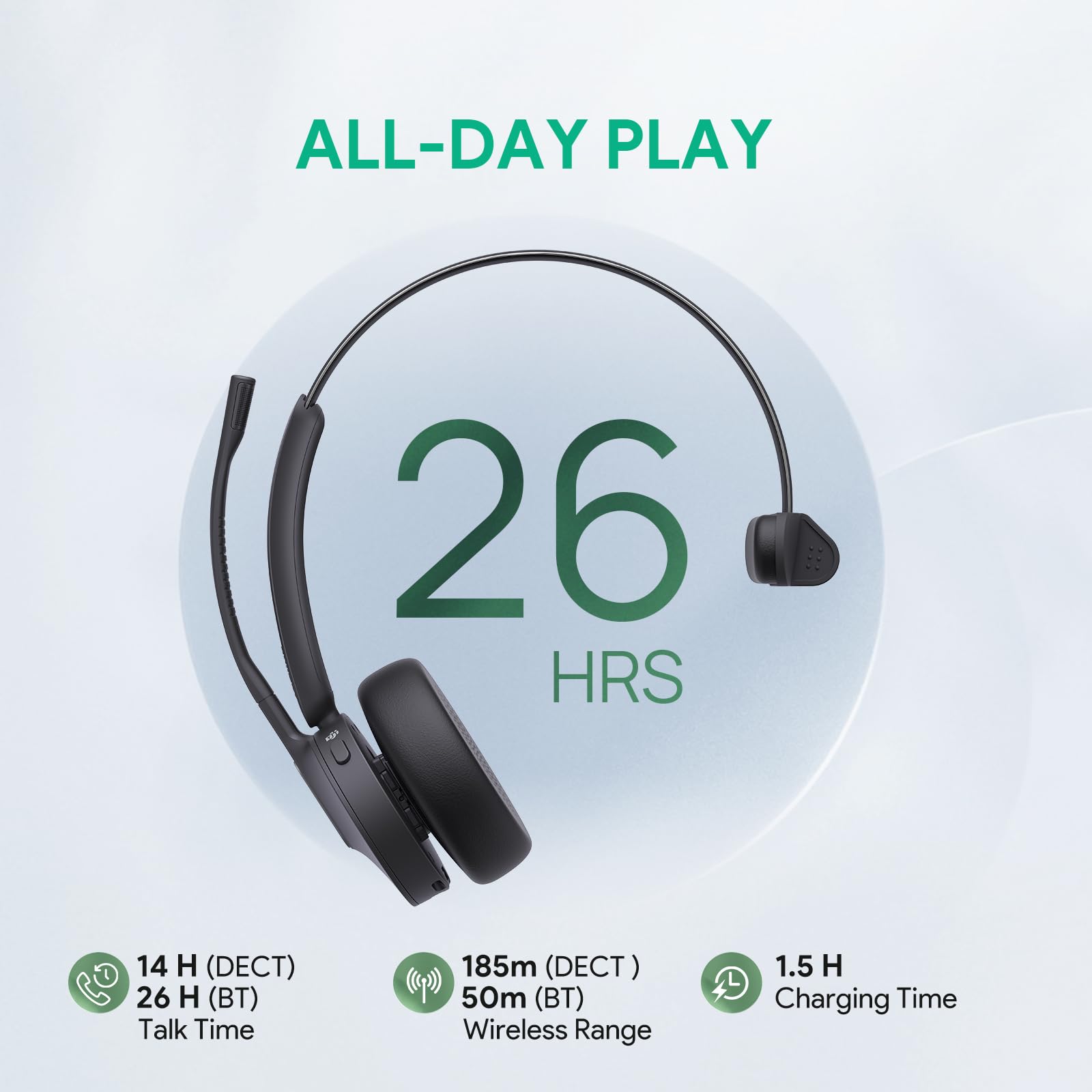 Yealink WH64 Mono Teams Wireless Headset - DECT & Bluetooth Dual-Mode Headphones with 3X Mic, 606 ft Range, 26H Talk Time - Office Headset for Desk IP Phone, PC & Cell Phone | Perfect for Remote Work, Video Calls & Business Communications