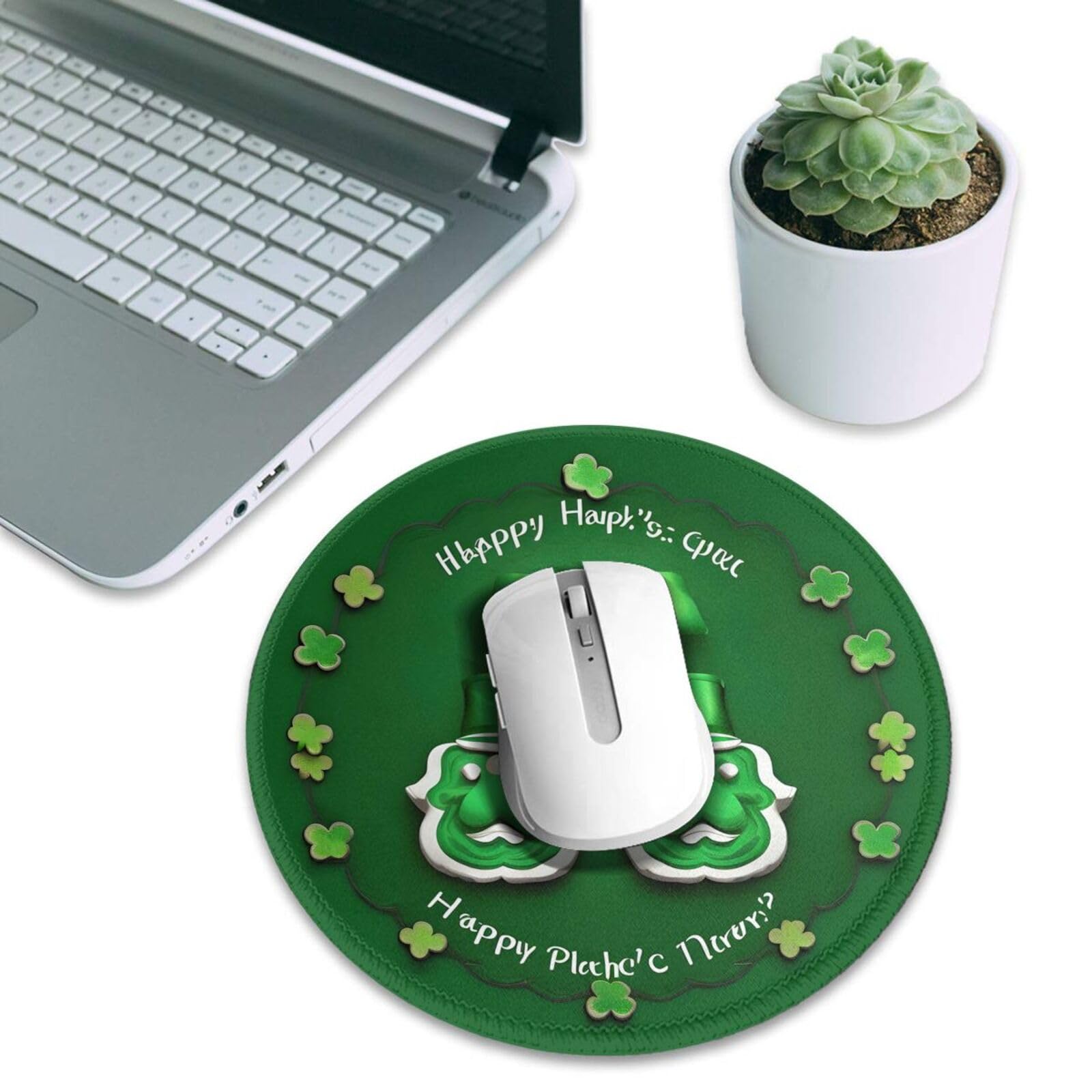 Happy St. Patrick's Day Round Mouse Pad 8 Inch - Durable Non-Slip Gaming Mousepad for Computer, Office & Laptop - Perfect for Work, Gaming & Home Office Use