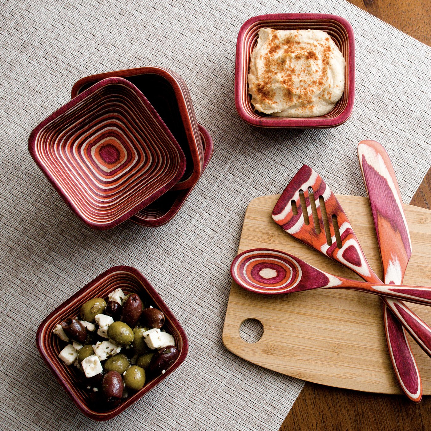 Premium Red Pakkawood Square Pinch Bowl - Handcrafted Spice & Condiment Dish - Perfect for Serving Nuts, Snacks, and Seasonings at Parties, Dining, or Kitchen Use
