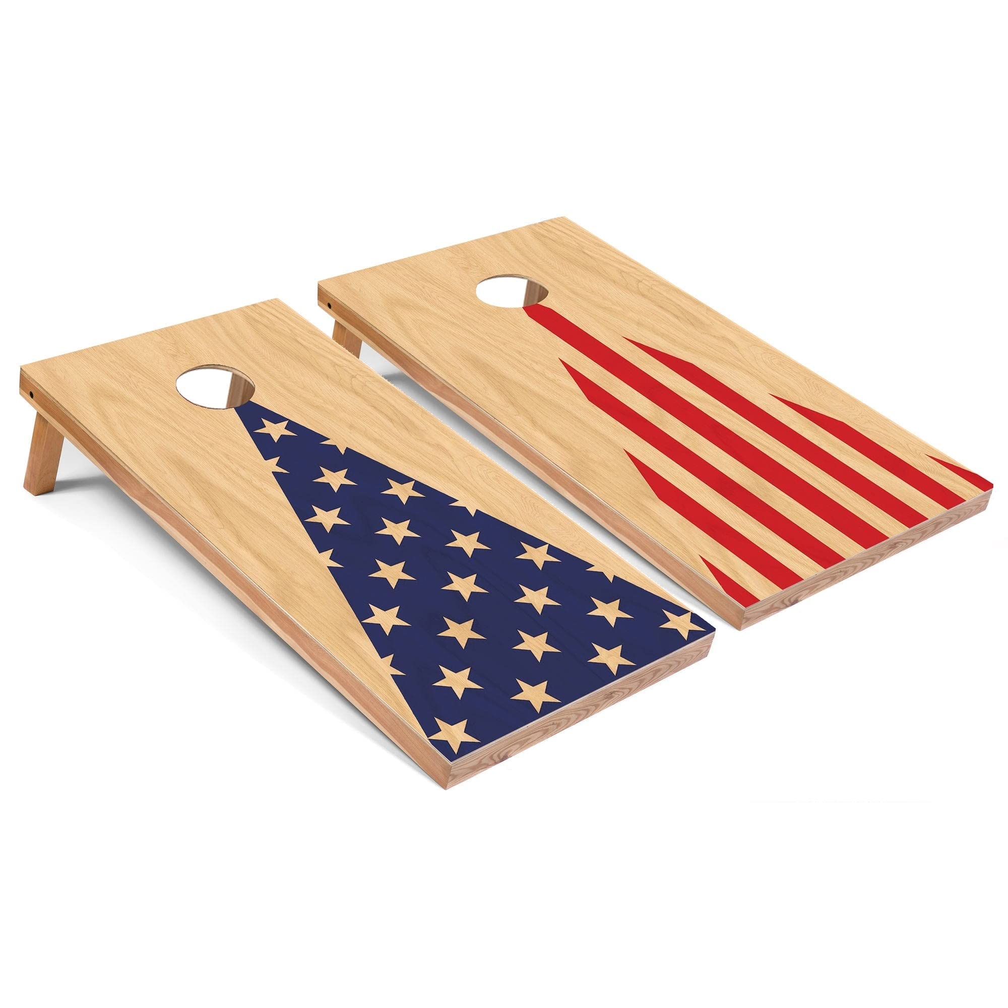 Regulation Size Cornhole Game Set - American Flag Triangle Design Portable Cornhole Boards - Solid Wood & All-Weather Options for Backyard, Tailgating & Outdoor Parties