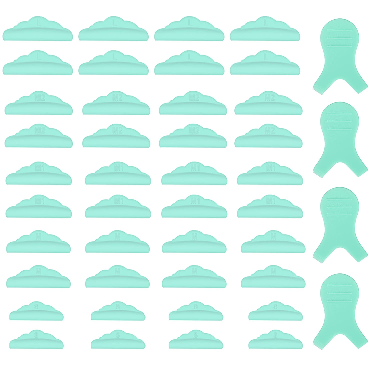 44 Piece Silicone Lash Lift Rods - 5 Sizes (S/M/M1/M2/L) for Eyelash Perming & Curling - Reusable Lash Lifting Pads (Green) - Perfect for Salon, Home Use & Professional Makeup Artists