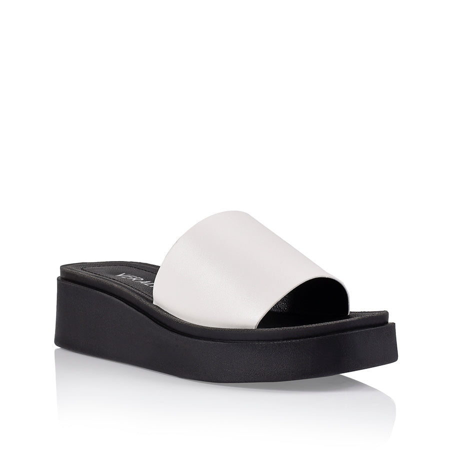 Rascal Women's Flatform Slide Sandals - White Smooth Leather Comfortable Summer Shoes for Beach, Pool, and Casual Outings
