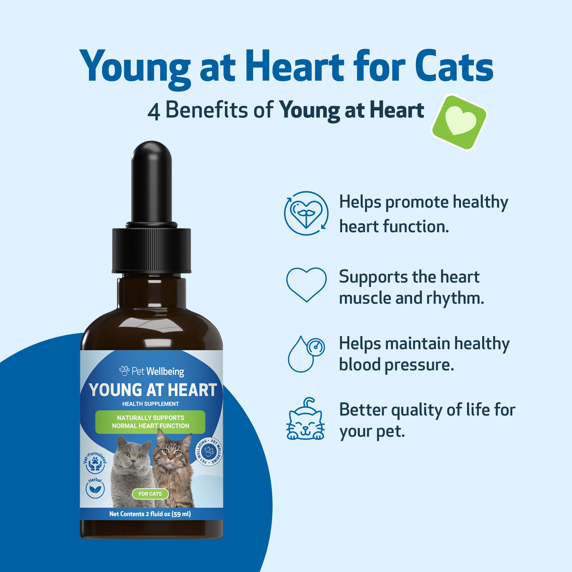 Pet Wellbeing Young at Heart for Cats - Vet-Formulated Herbal Supplement with Hawthorn, Motherwort & Schisandra for Heart Health & Circulation - 2 fl oz (59 ml) - Supports Cardiovascular System for Senior & Adult Cats at Home