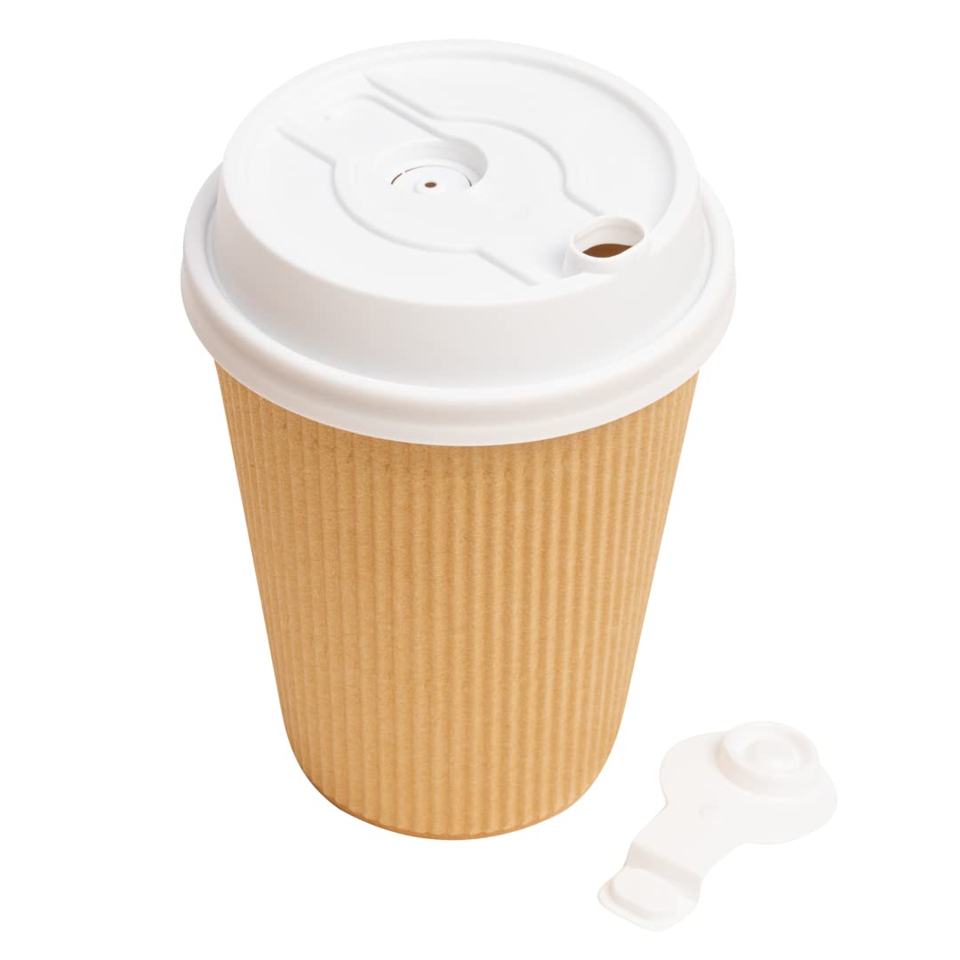Restpresso Disposable Paper Cup Lids for 8oz 12oz 16oz 20oz Coffee Cups - 500 Pack White Plastic Hot Drink Lids with Straw Slot & Double Plug (Cups Sold Separately) - Perfect for Coffee Shops, Cafes, and Takeout Restaurants