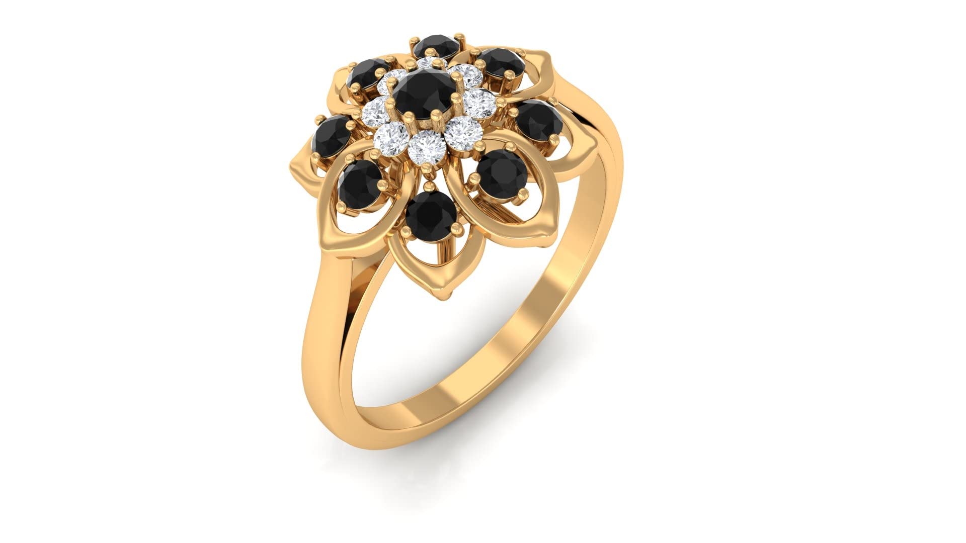 0.75 CT Black and White Diamond Engagement Ring for Women - 14K Solid Gold Floral Design Wedding Band, Anniversary Gift for Her - Perfect for Proposals, Valentine's Day & Special Occasions