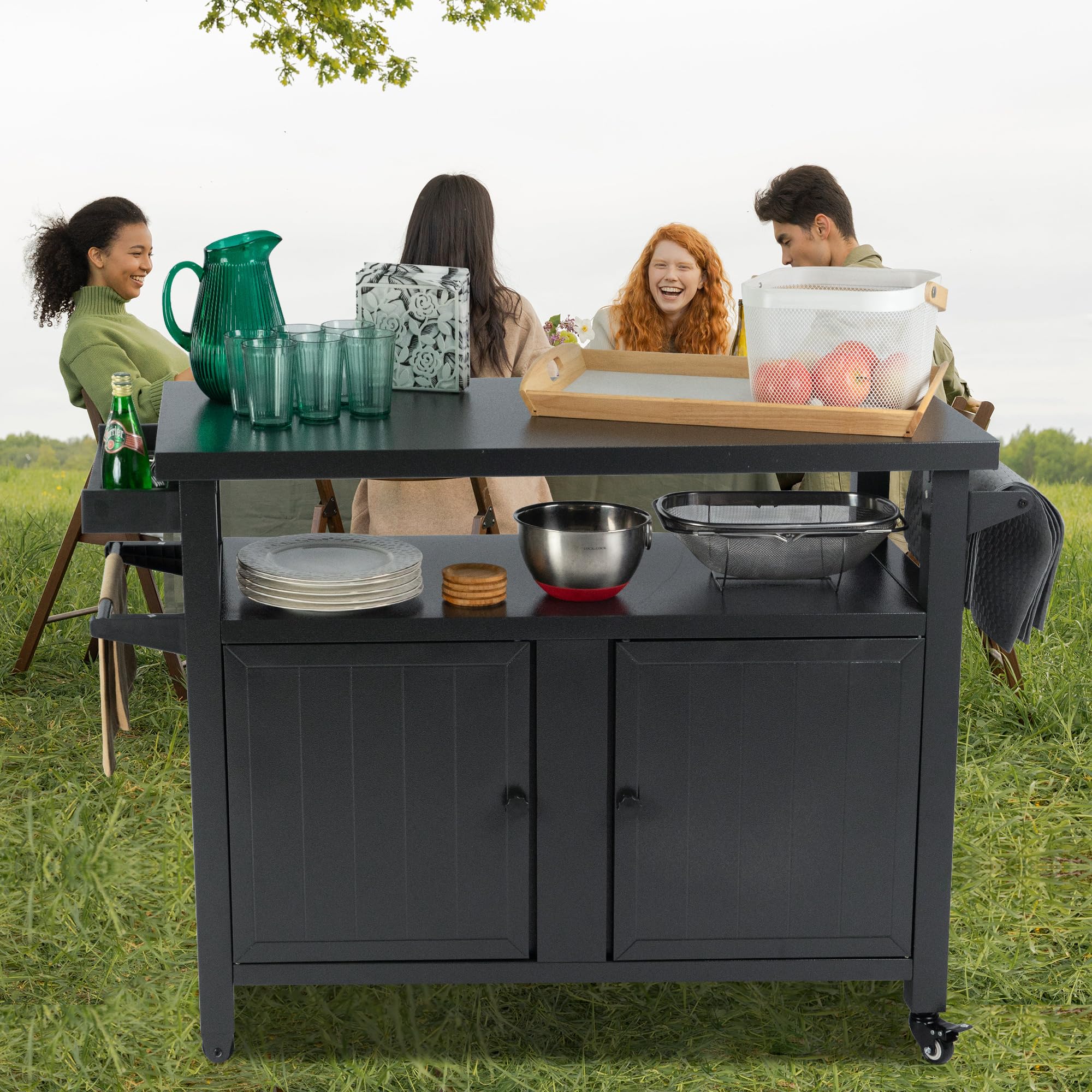 Kozyard BBQ Grill Storage Cart with Wheels - Heavy Duty Metal Outdoor Grill Table & Prep Station for Patio, Backyard, Home Kitchen, Party & Bar - Grey (KZGC24) | Perfect for Outdoor Cooking, Dining & Entertaining