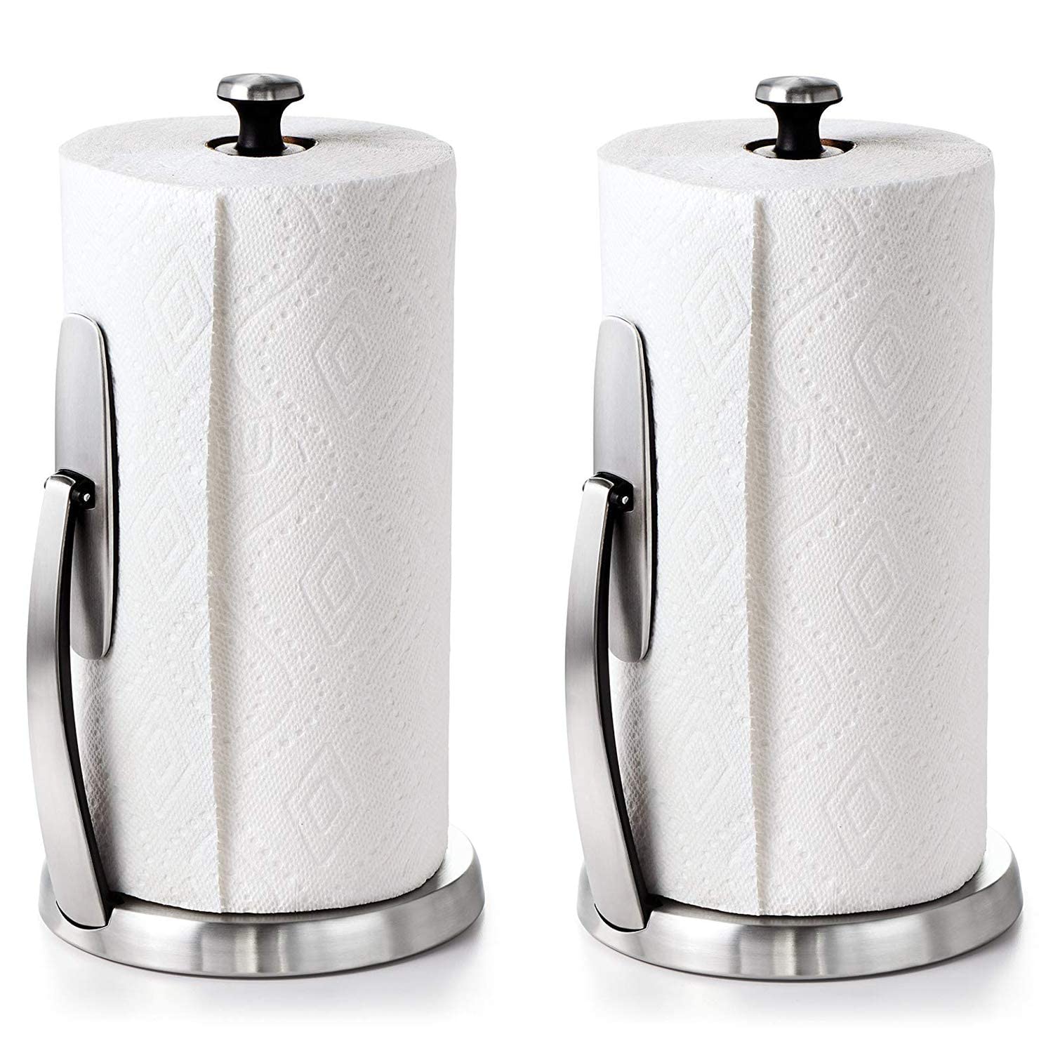 OXO Good Grips SimplyTear Standing Paper Towel Holder (2 Pack) - Brushed Stainless Steel - Kitchen & Bathroom Organization - Perfect for Countertops, Under Cabinets, RVs & Small Spaces