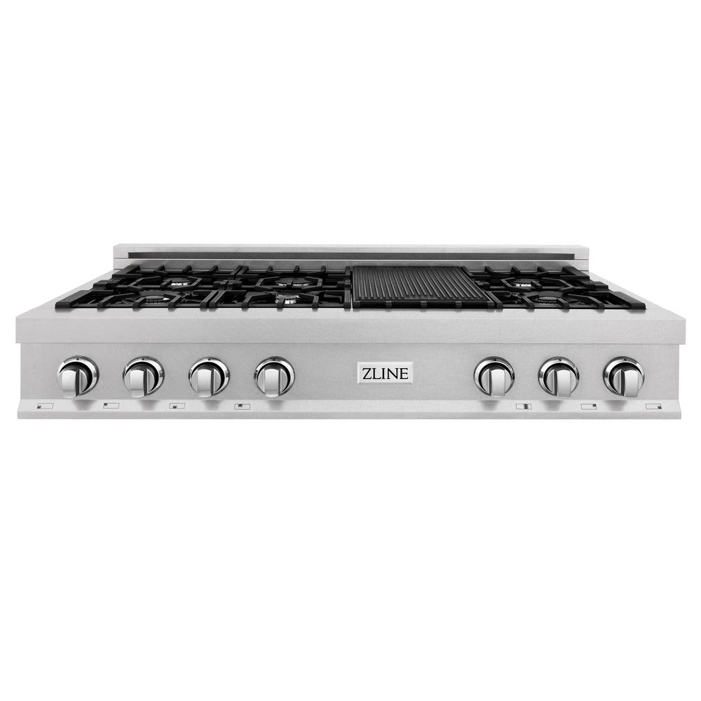 ZLINE 48-Inch Professional Gas Rangetop with 7 High-Power Burners & Porcelain Cooktop - Satin Stainless Steel (RTS 48) - Perfect for Home Chefs & Commercial Kitchens