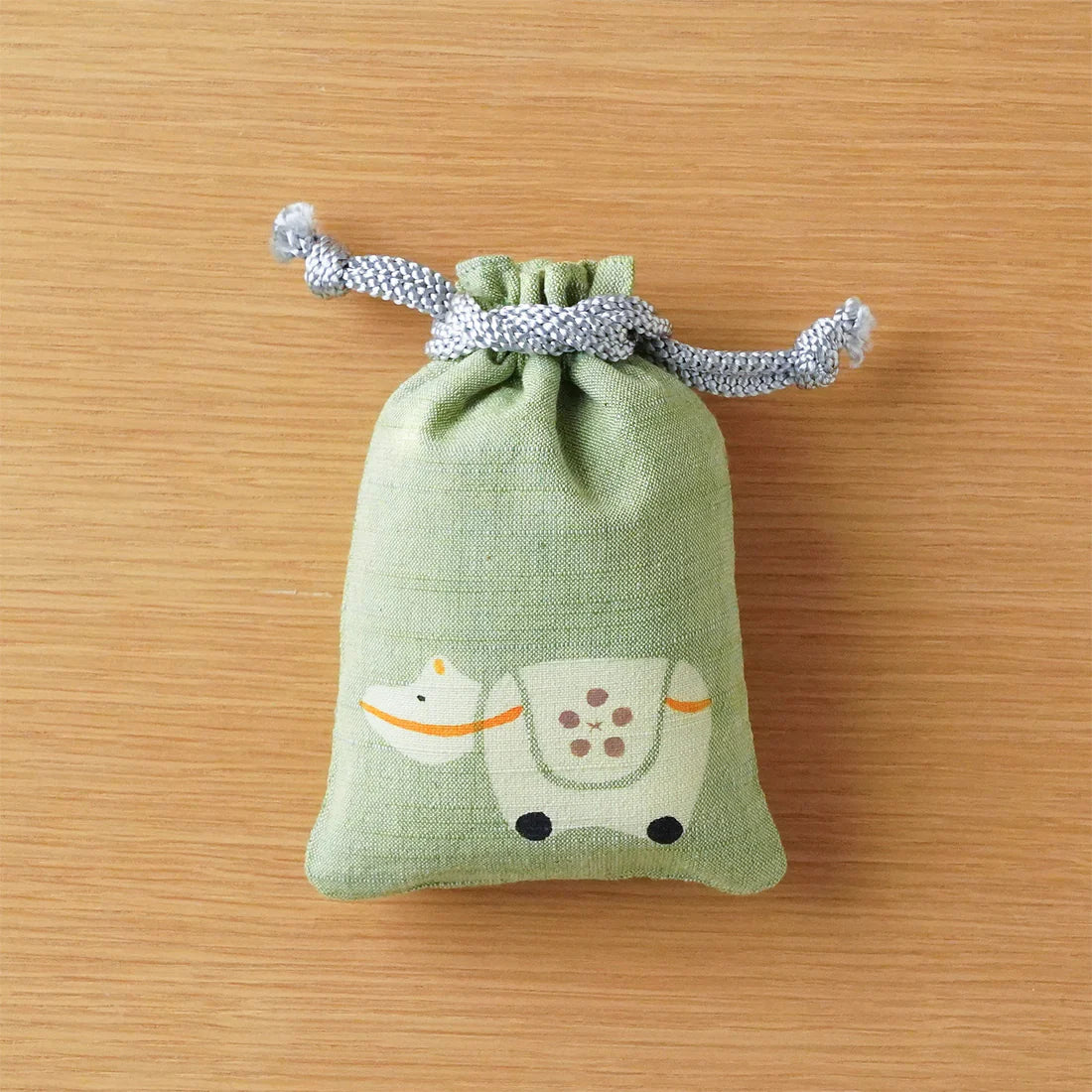 Katazome Small Ox Talisman Bag - Japanese Traditional Craft Drawstring Pouch for Good Luck, Protection & Travel Blessings