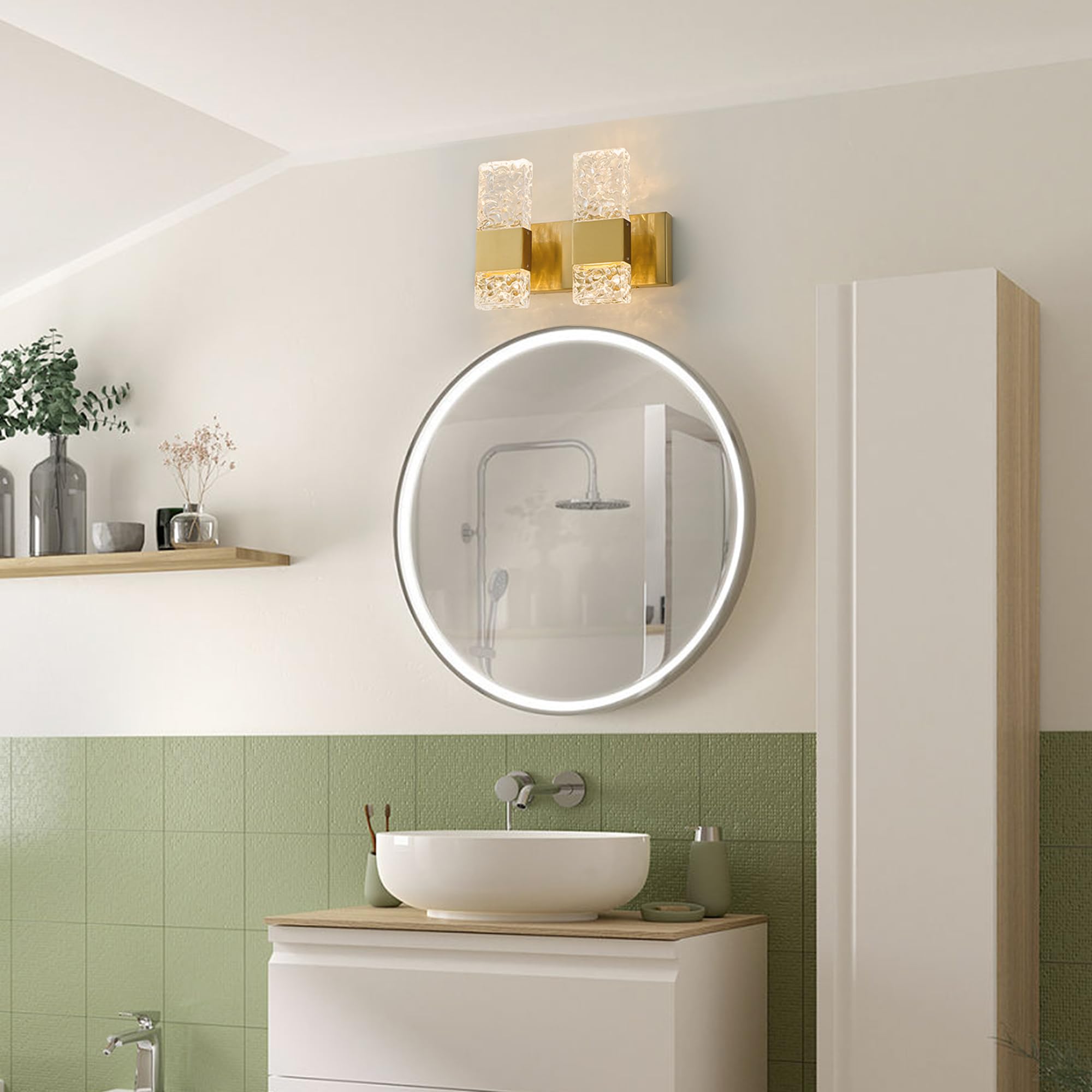 Modern LED Vanity Lights - Brushed Gold Crystal Bathroom Lighting for Mirror, 20W 3000K - Perfect for Bathroom Makeup & Grooming