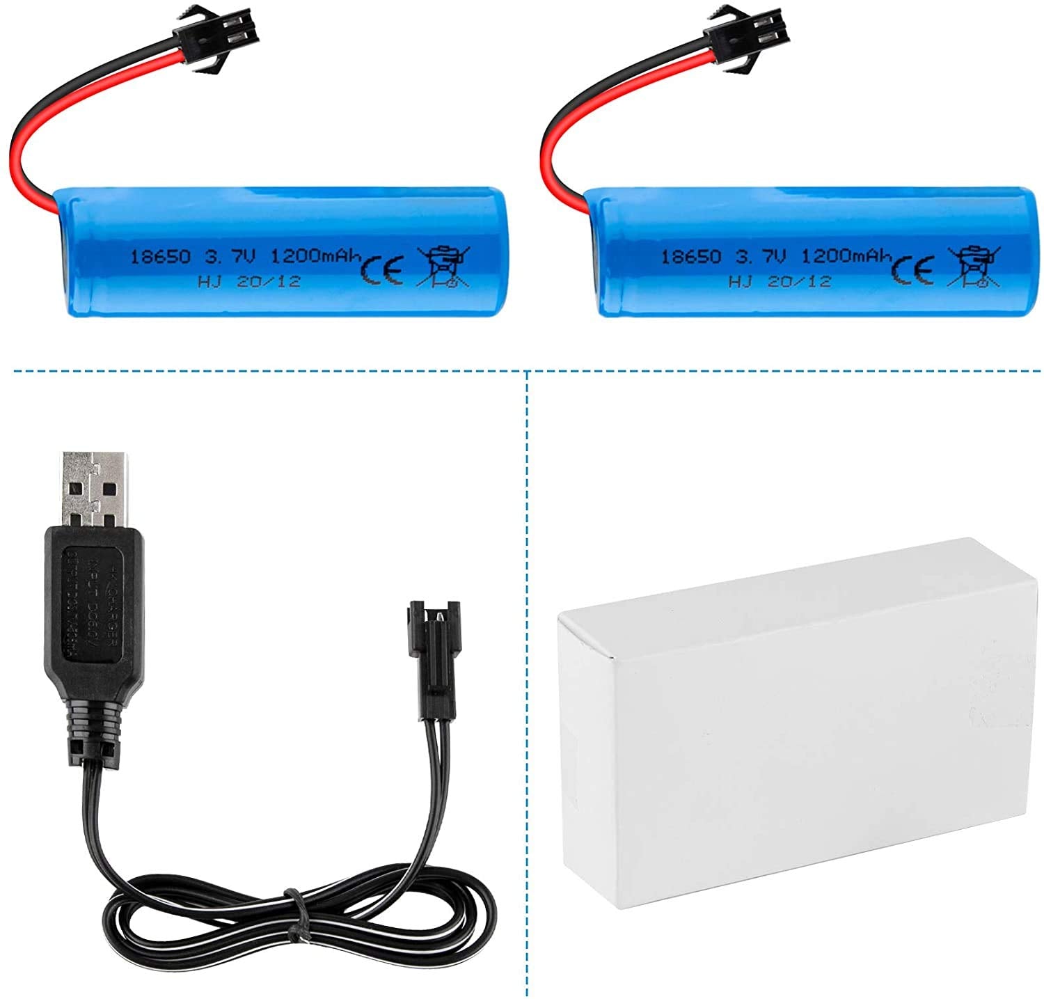 FPVERA 3.7V 1200mAh Rechargeable Li-ion Battery 2 Pack with USB Charger - Compatible with RC Cars, Trucks, Off-Road Vehicles - Perfect for Remote Control Hobbyists and DIY Projects