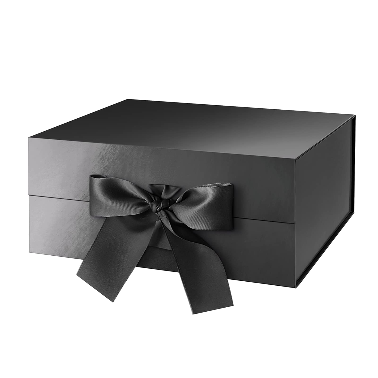 Happy Potato Gift Box with Ribbon - 9x6.5x3.8 Inch Red Magnetic Closure Box with Lid - Groomsman Proposal Box, Collapsible Gift Box for Weddings, Birthdays, Anniversary & Special Occasions (Glossy Black) - Perfect for Jewelry, Watches, Cosmetics & Small Gifts