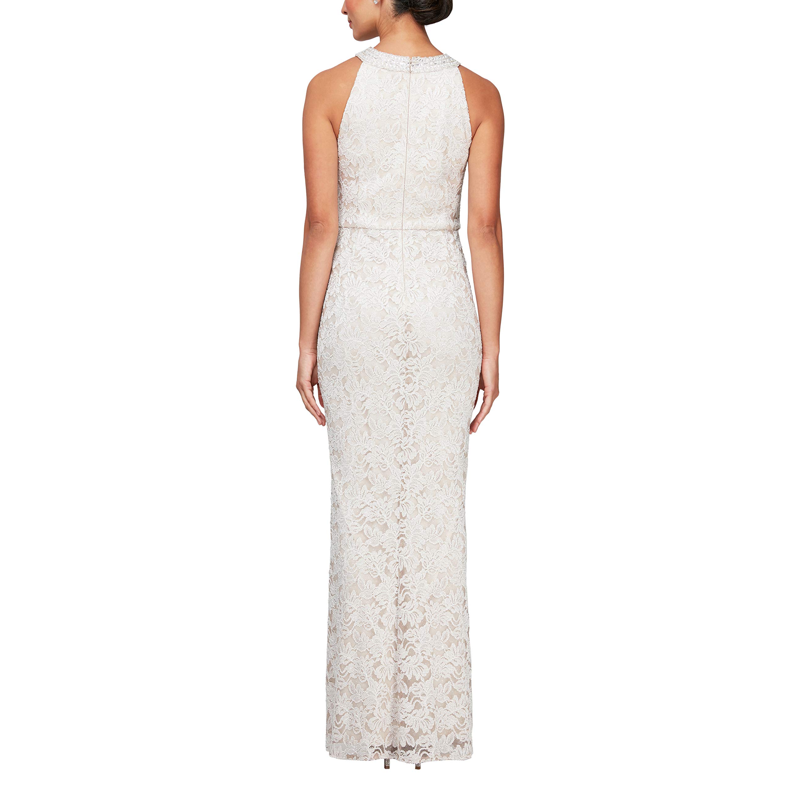 Alex Evenings Women's Long Crepe Formal Dress with Embellished Halter Neckline - Perfect for Evening Gowns, Cocktail Parties & Special Occasions