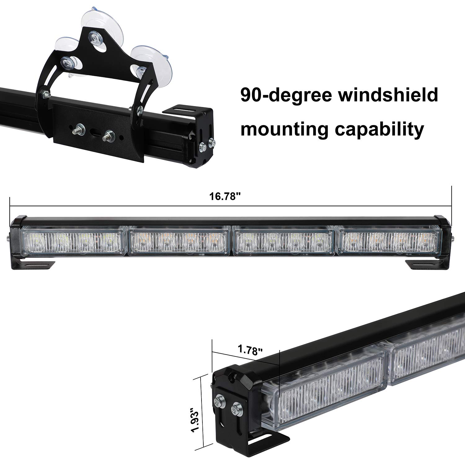 ASPL 2x16.8 Inch Emergency LED Strobe Light Bar - 32 Super Bright LEDs, 26 Flash Patterns - Interior Vehicle Safety Warning Lights for Trucks, Police Cars, Construction Vehicles (White) | Ideal for Roadside Emergencies, Traffic Control & Work Zone Safety