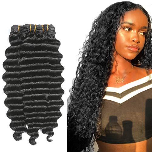 100% Unprocessed Virgin Brazilian Hair Weave Bundles - Deep Wave & Curly Human Hair Extensions (1B Color, 12 14 16 Inch) for Stunning Hairstyles | Perfect for Daily Wear, Parties & Special Occasions