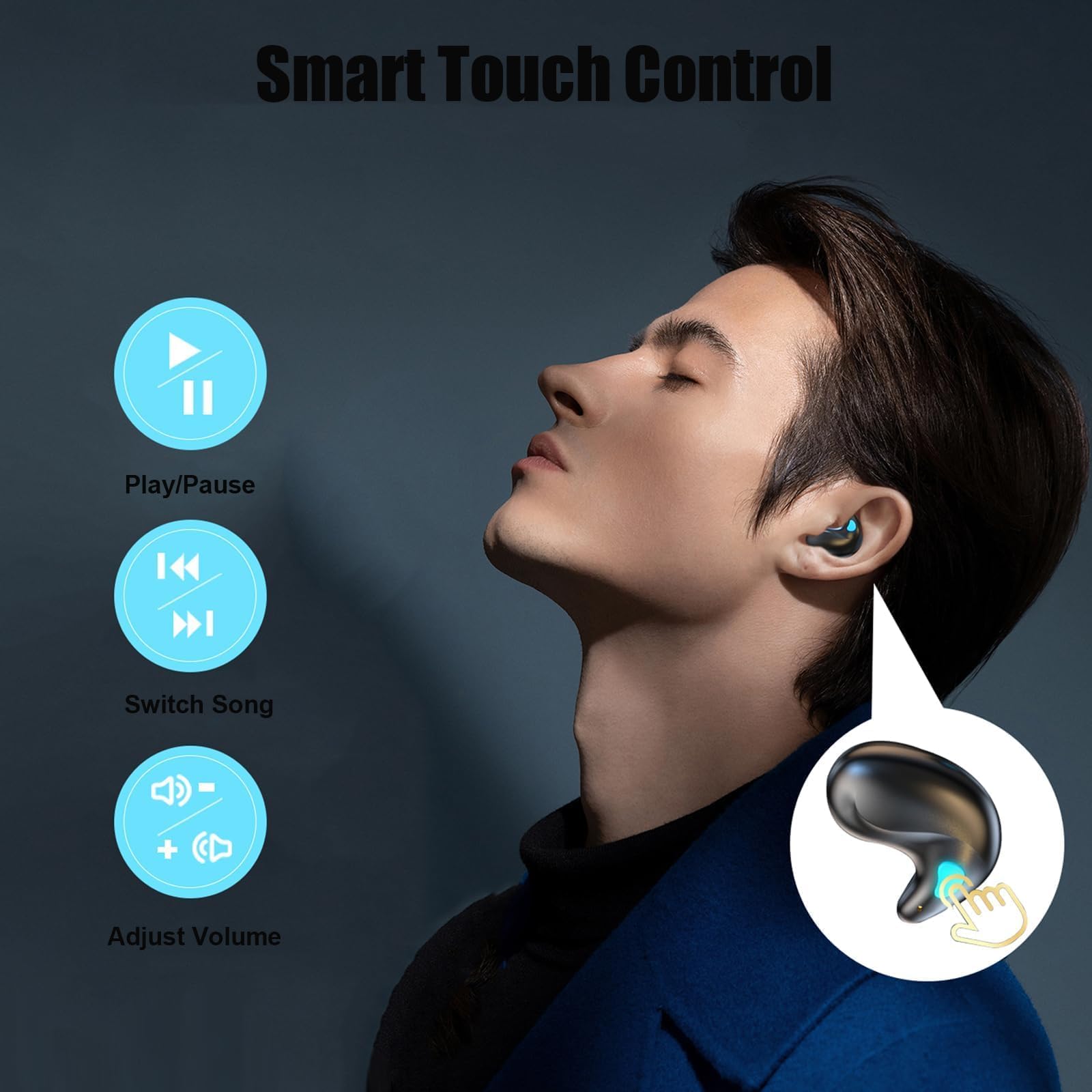 Xmenha Wireless Black Invisible Sleep Earbuds for Side Sleepers - Bluetooth Small Headphones for Sleeping, Tiny Mini Hidden Earbuds for Small Ears - Perfect for Nighttime Use, Travel & Noise Isolation