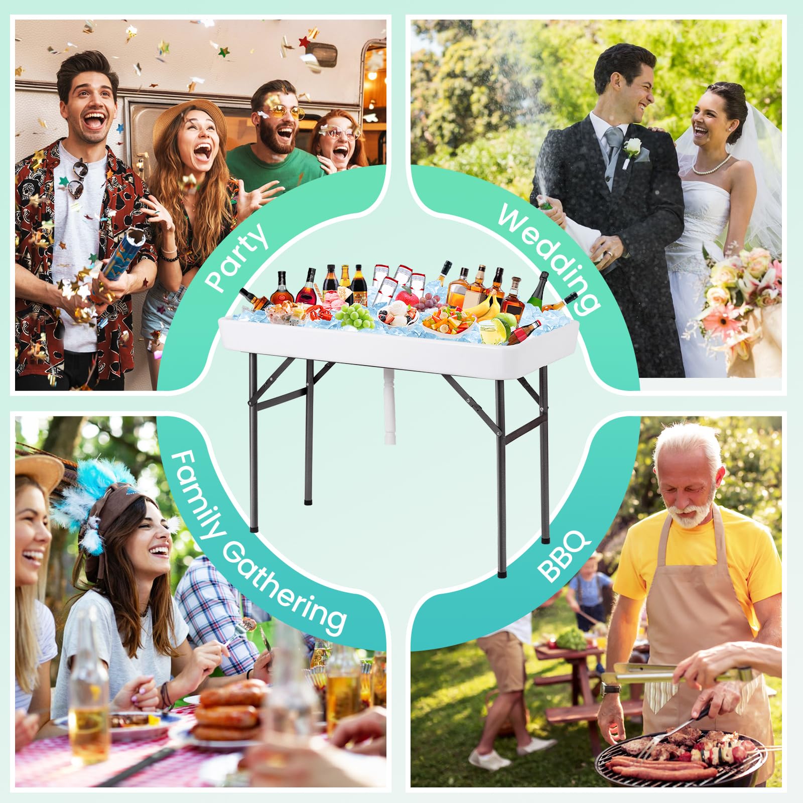 SAFSTAR 4FT Portable Ice Table with Drain & Removable Skirt - Foldable Outdoor Cooler Table for Drinks & Beverages | Perfect for BBQs, Weddings, Parties & Outdoor Events - Chilling Solution for Backyard Gatherings, Tailgating & Camping