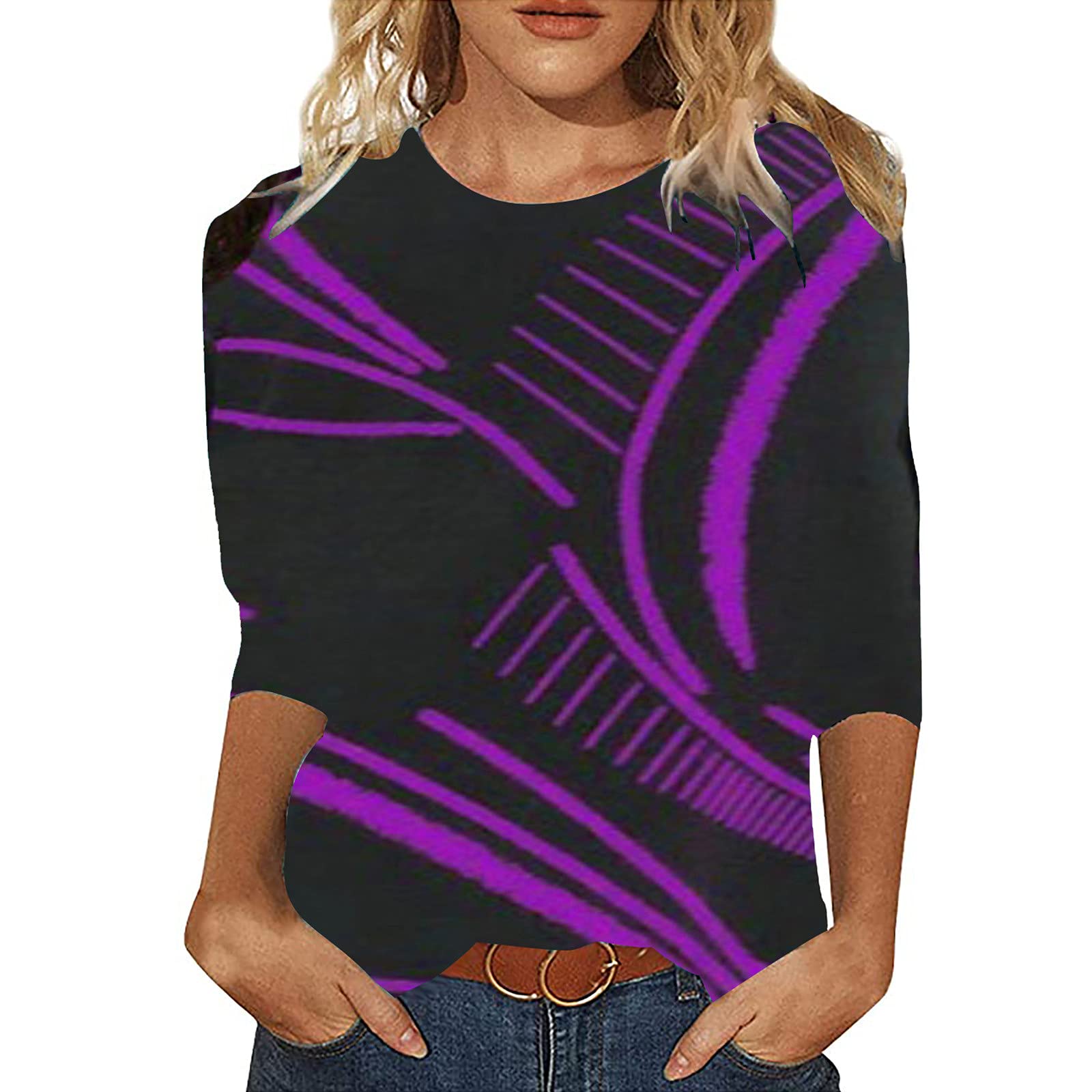 Plus Size Women's 3/4 Sleeve Gradient Print T-Shirts - Casual Loose Lightweight Tunic Blouses for Everyday Wear & Summer Outfits
