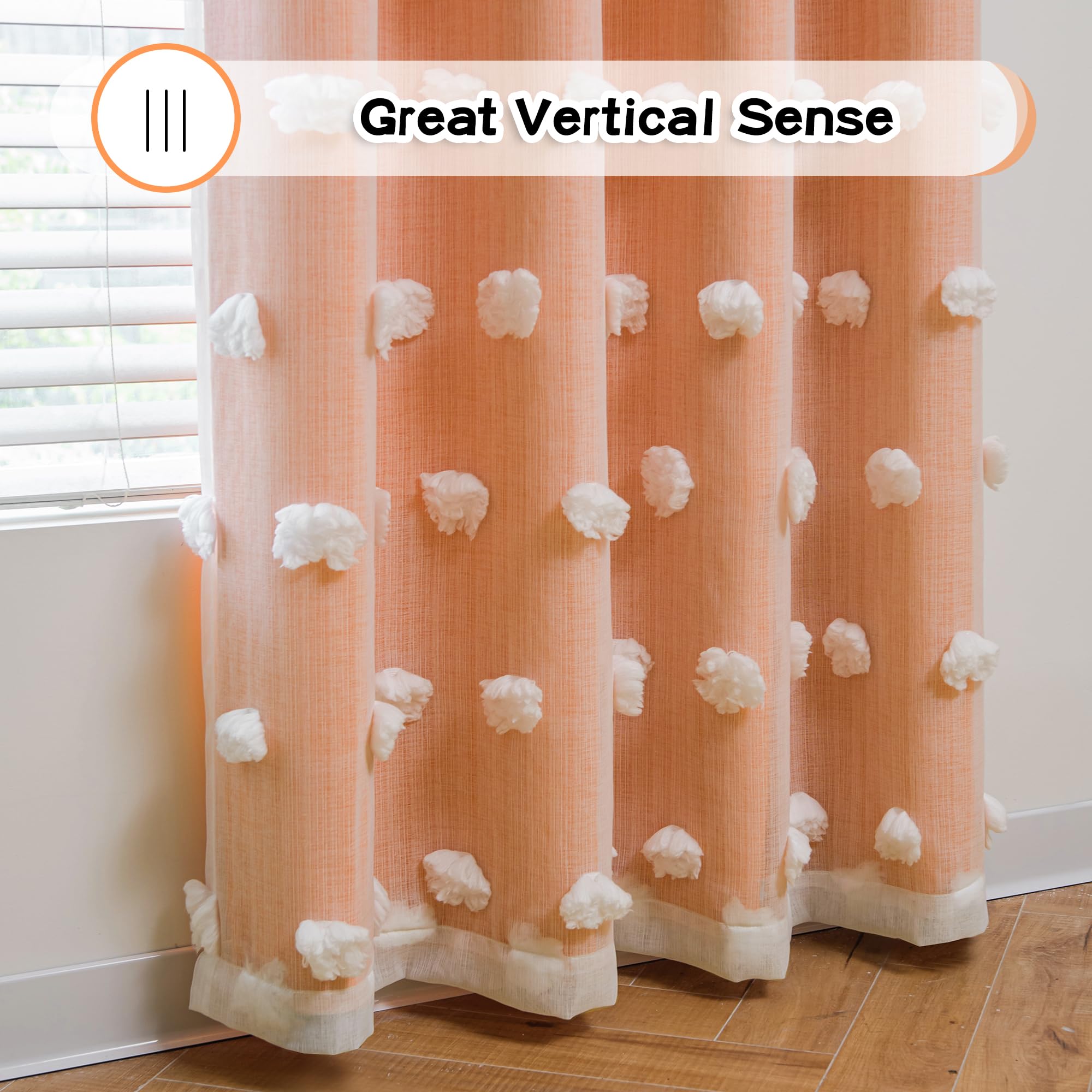 MYSKY HOME Orange Sheer Curtains 95 Inches Long - Grommet Top Blackout Window Panels 52
