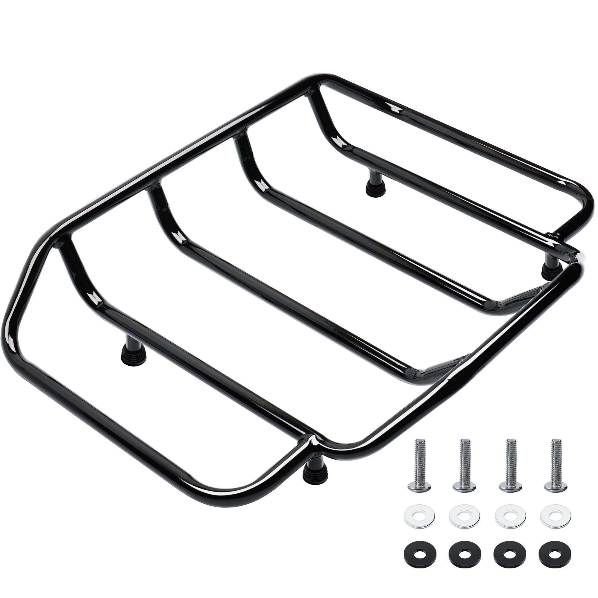 MoKitDora Black Universal Motorcycle Luggage Rack for Harley Touring Models (1984-Up) - Fits CVO, Street Glide, Electra Glide, Road King & Ultra Classic - Heavy Duty Trunk Top Carrier for Long Rides & Road Trips
