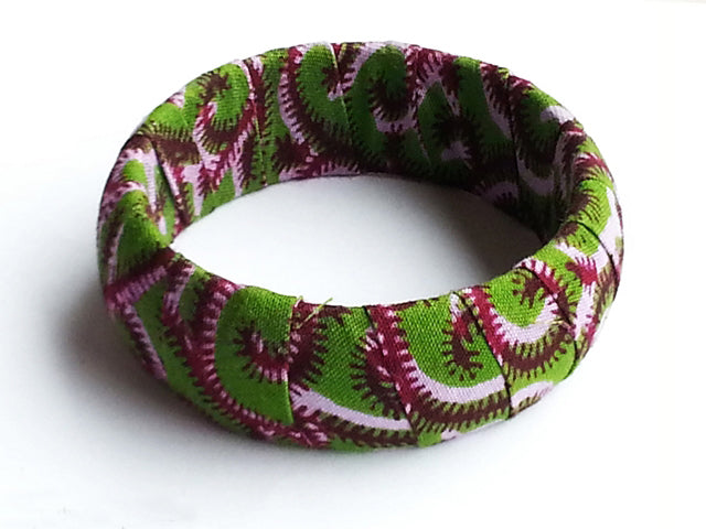 Stylish Green and Burgundy African Print Bangle DPJ243 - Perfect for Ethnic Fashion, Cultural Events, and Unique Gift Giving