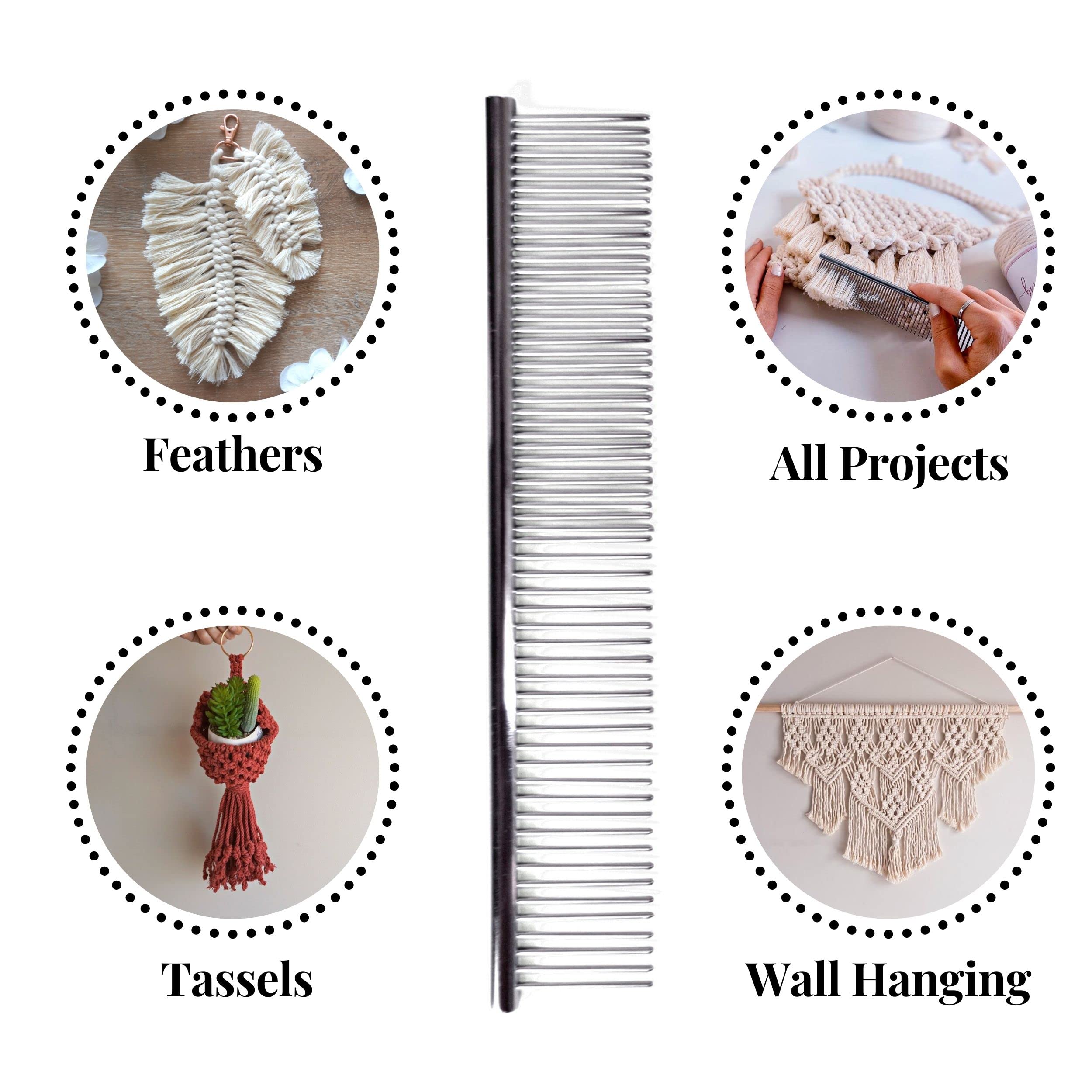 BOCHIKNOT Macrame Fringe Comb - Stainless Steel Craft Comb for Fiber Macrame & Knotting - DIY Macrame Tools for Cotton Cord Rope - Wall Hanging & Plant Hanger Supplies - Perfect for Home Decor and Boho Crafts