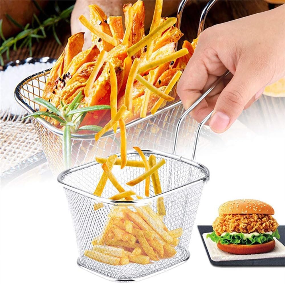 Stainless Steel Frying Basket - French Fry Holder & Strainer Net for Potatoes, Chips & Chicken - Durable Cooking Tool for Deep Frying - Perfect for Home Kitchens, Restaurants & Fast Food Shops (1Pcs)