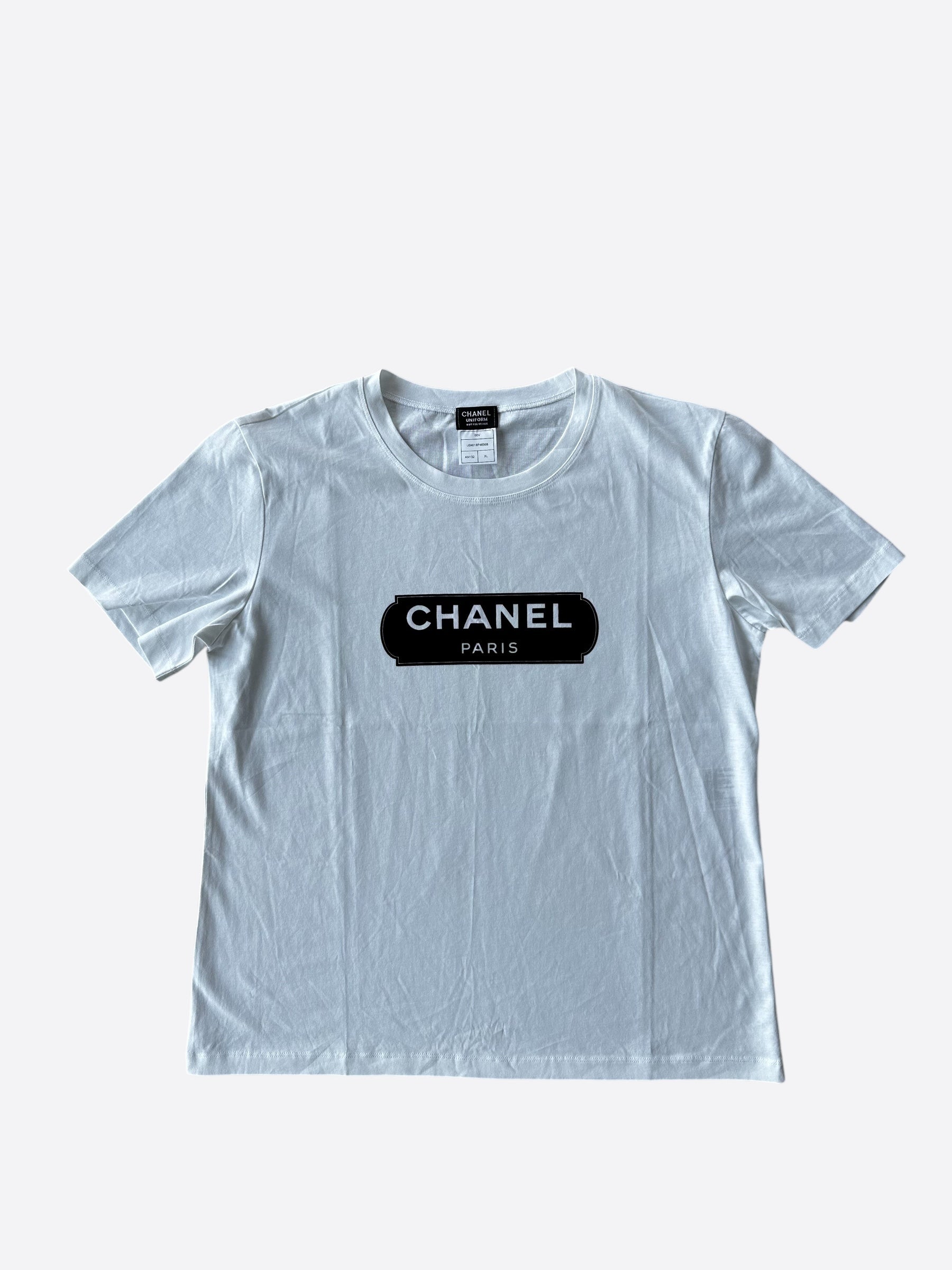 Chanel White and Black Logo T-Shirt for Women - Classic Luxury Cotton Tee for Casual Wear, Street Style & Everyday Outfits