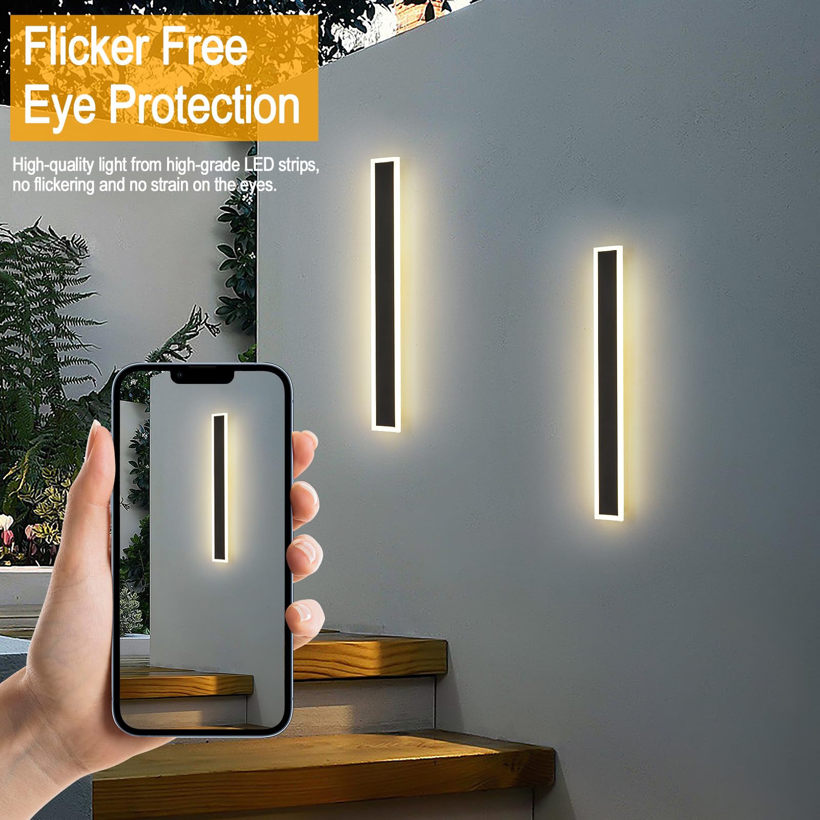 47.2in Black Modern Outdoor Wall Lights - 24W Adjustable Exterior Lighting (3000K-6000K) IP65 Waterproof for Patio, Garage, Porch & Living Room - Perfect for Home Security and Ambiance Lighting