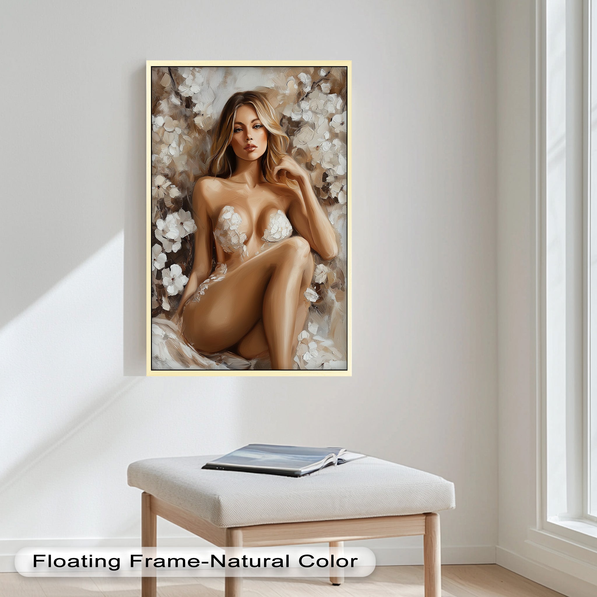 Blossom Muse Romantic Nude Oil Painting - Handmade Canvas Art for Home Decor, Bedroom & Living Room Wall Art
