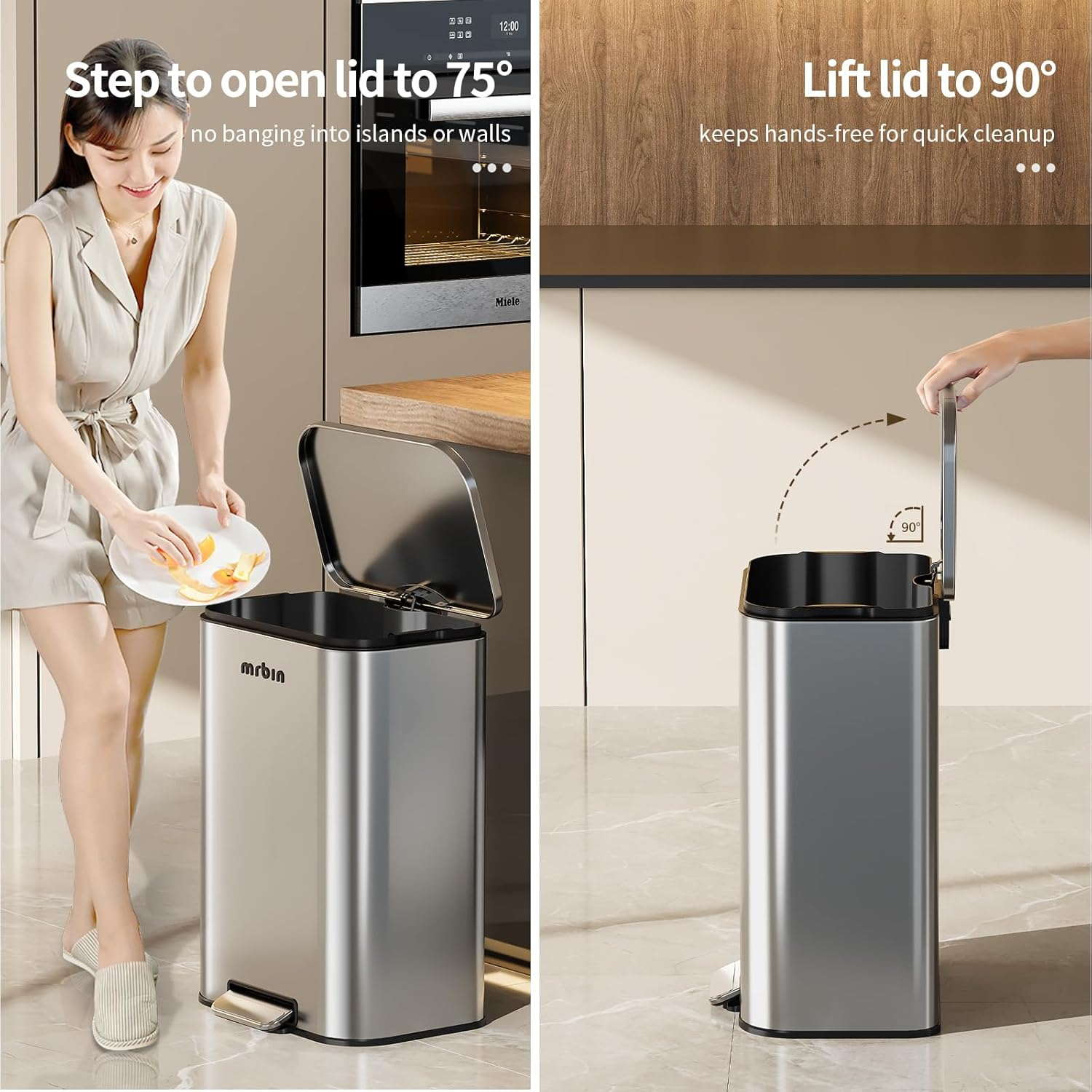 13 Gallon Stainless Steel Kitchen Trash Can - Large Commercial Garbage Bin for Office, Restaurant & Home Use - Odor-Proof & Durable Waste Container