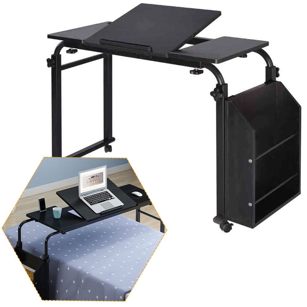Adjustable Rolling Laptop Desk with Wheels & Storage - Foldable Mobile Computer Table for Home Office, Study & Writing | Perfect for Small Spaces, Bedroom Workstations & Portable Workspaces