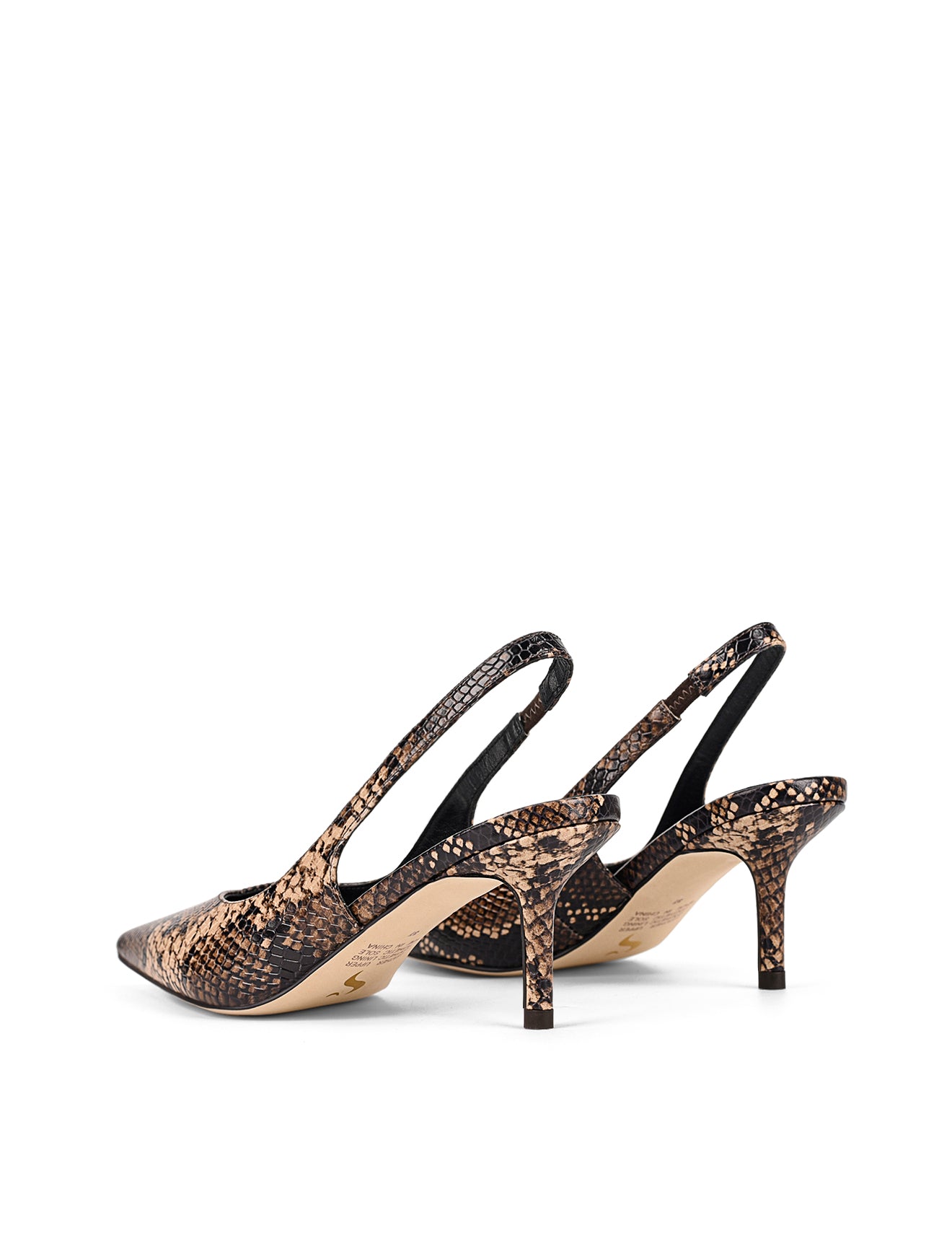 Yory Slingback Kitten Heels - Brown Snake Leather Women's Shoes | Comfortable Low Heels for Work, Office & Casual Wear