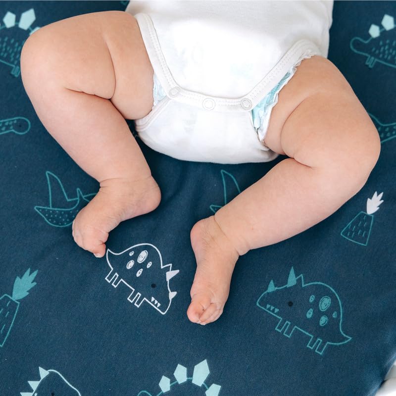 Premium 2-Pack 100% Cotton Crib Sheets for Boys & Girls - Ultra Soft Standard Crib Fitted Sheets (52x28 Inches) | Dinosaur & Denim Blue Designs | Perfect for Nursery, Daycare & Toddler Beds