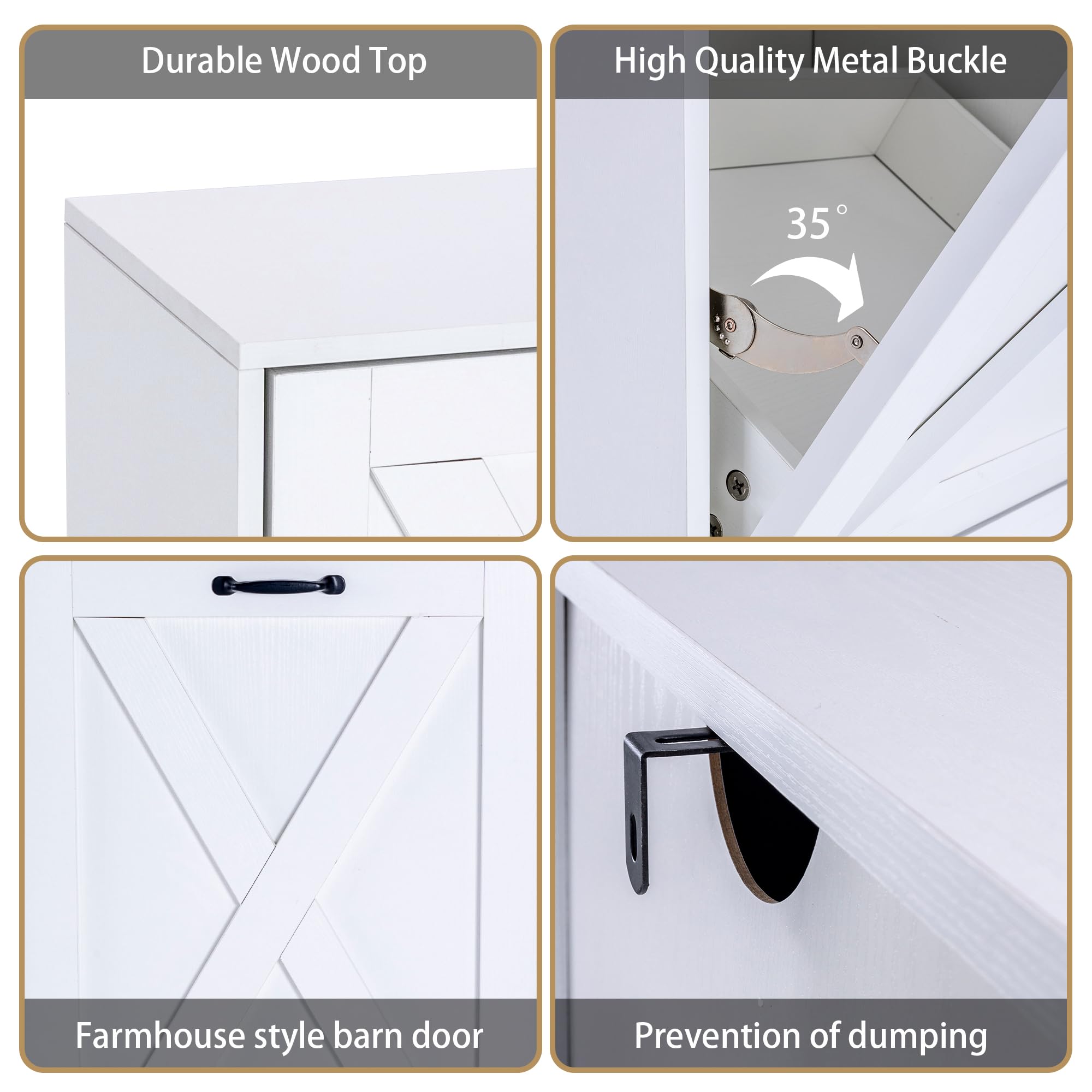 13 Gallon Wooden Tilt-Out Trash Cabinet - Hidden Kitchen Trash Can with Recycling Bin, Laundry Storage Cabinet for Kitchen & Living Room (White) - Perfect for Small Spaces & Home Organization
