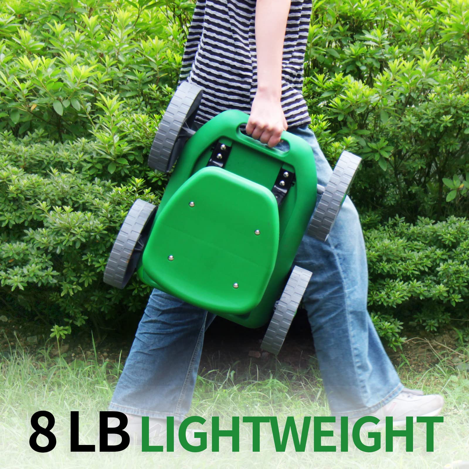 Lightweight Rolling Garden Stool with Wheels - Adjustable Gardening Scooter Seat with Tool Tray & Comfortable Foam Kneeler Pad | Perfect for Outdoor Planting, Weeding & Yard Work Supplies