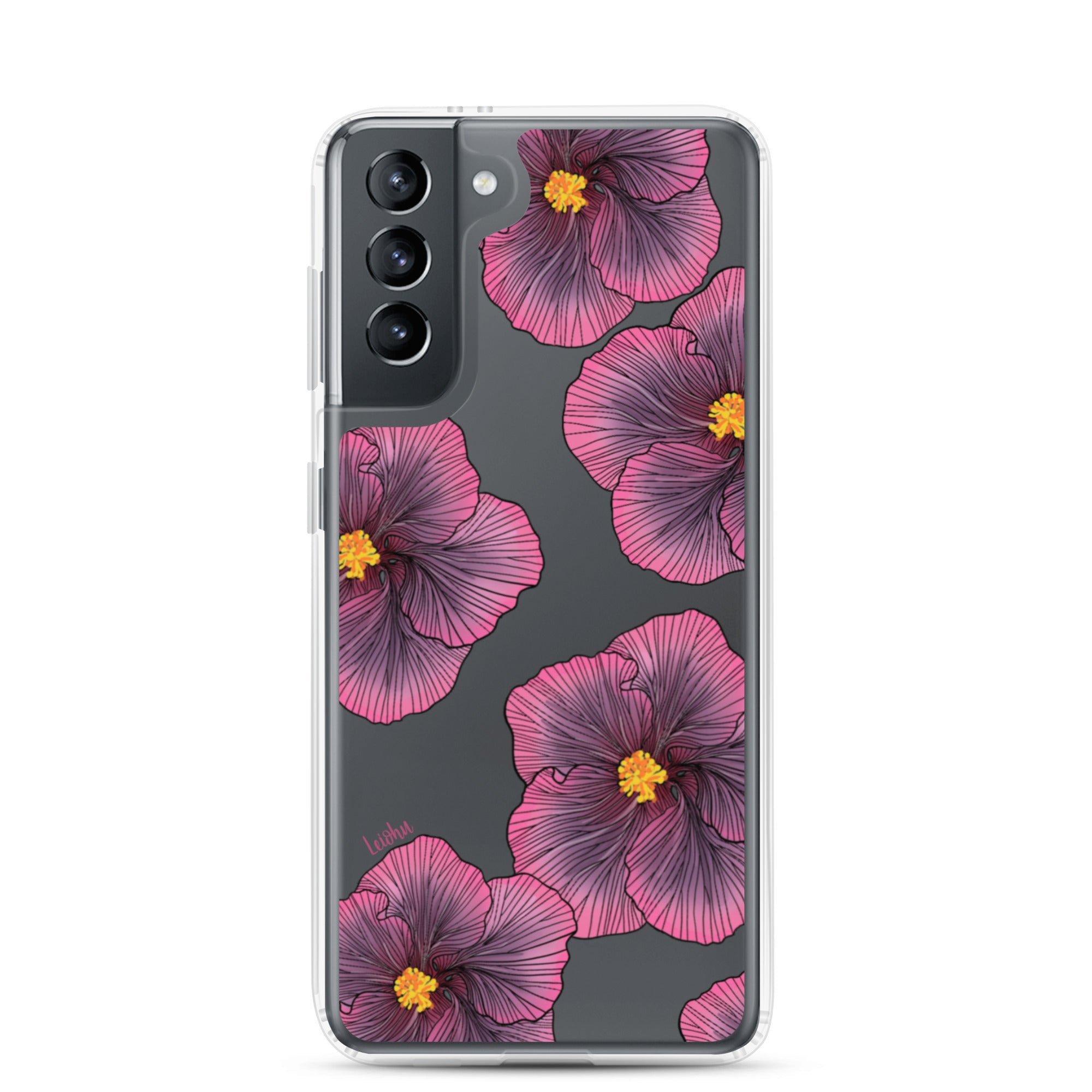 Sunset Hibiscus Clear Phone Case for Samsung Galaxy - Slim Protective Cover with Floral Design for Everyday Use, Work, and Travel