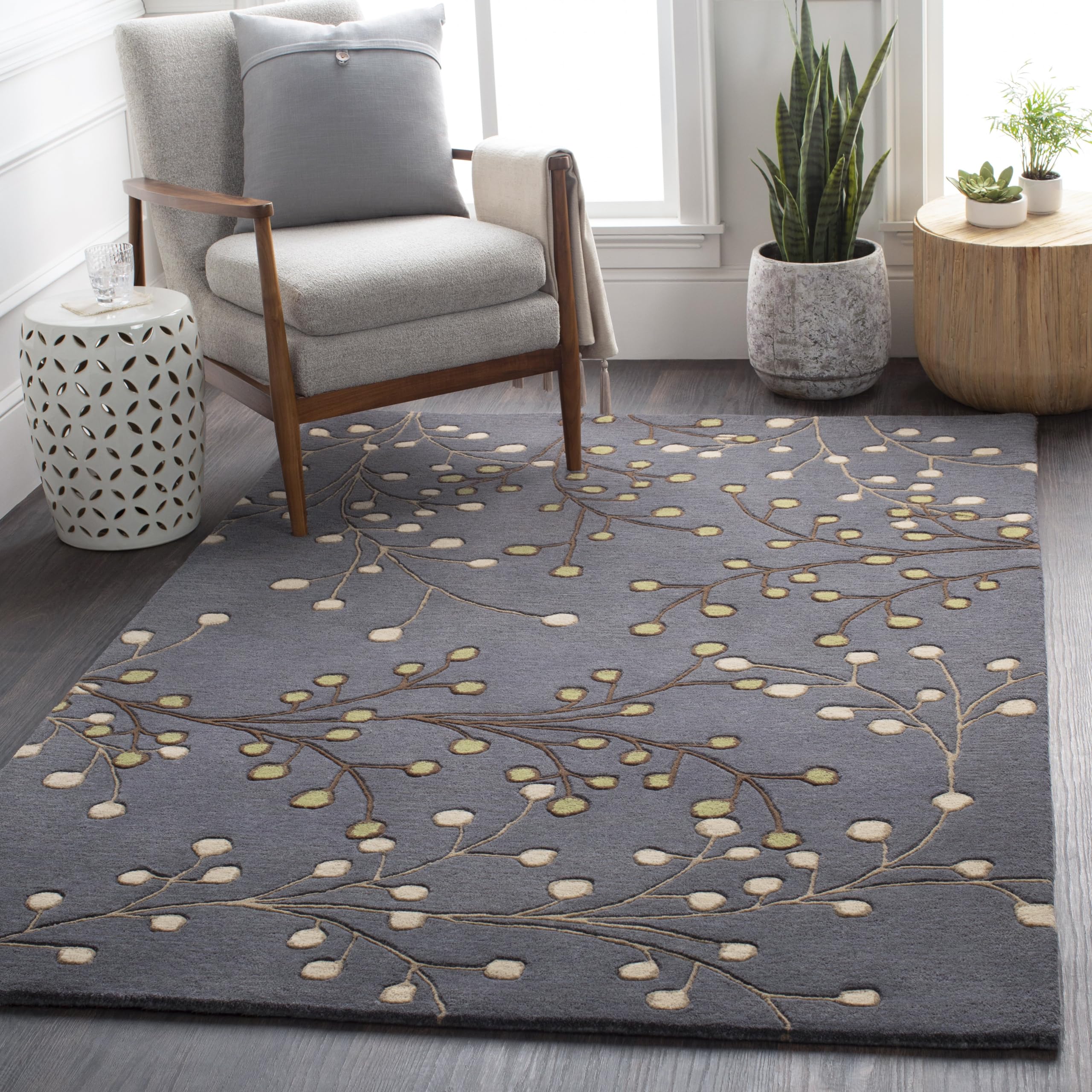 Mark&Day 6x9 Le Havre Cottage Gray Wool Area Rug - Soft Grey Cream Yellow Carpet for Living Room, Bedroom, Kitchen | Perfect for Cozy Home Decor & High Traffic Areas (6' x 9')